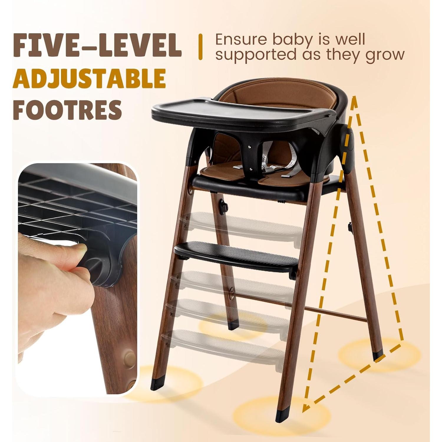 Silla Alta Ajustable Soobaby con Bandeja Removible - Negro Marrón