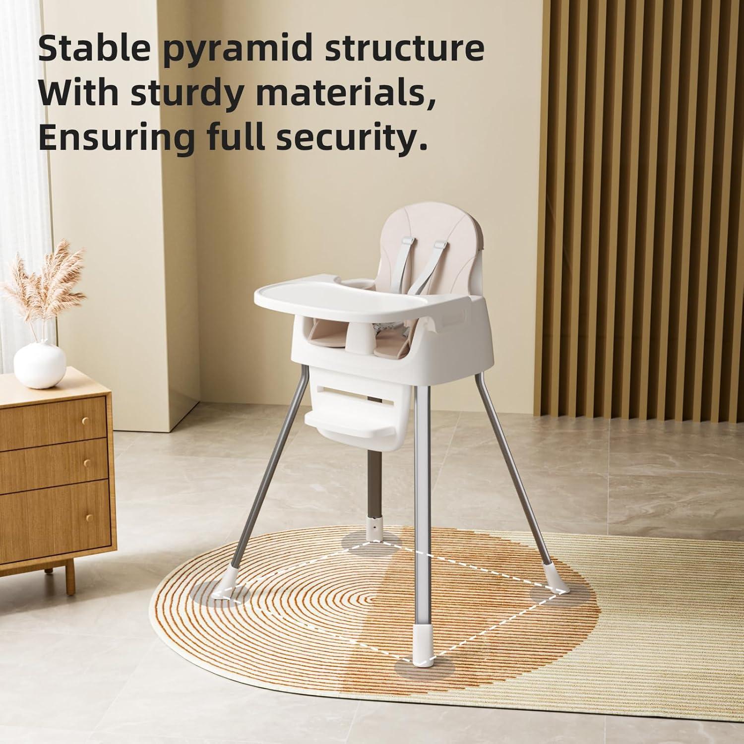 Trona portátil para bebés 4 en 1 Gris-Blanco con arnés 5 puntos