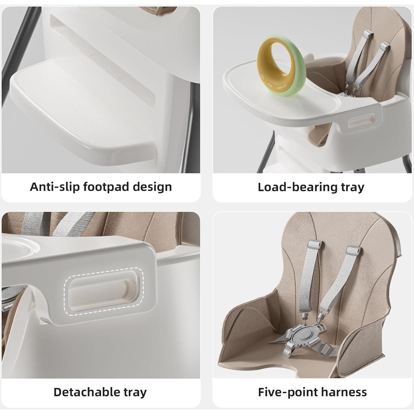 Trona portátil para bebés 4 en 1 Gris-Blanco con arnés 5 puntos