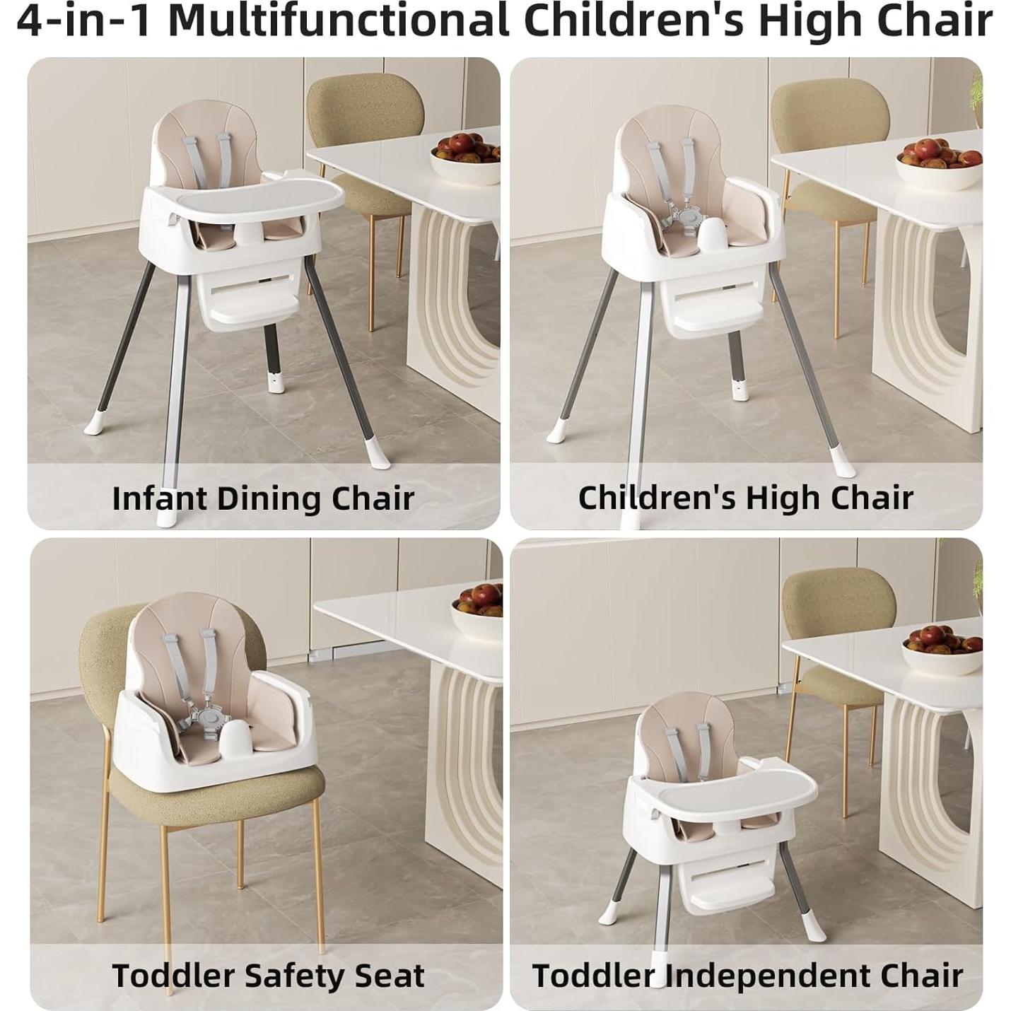 Trona portátil para bebés 4 en 1 Gris-Blanco con arnés 5 puntos