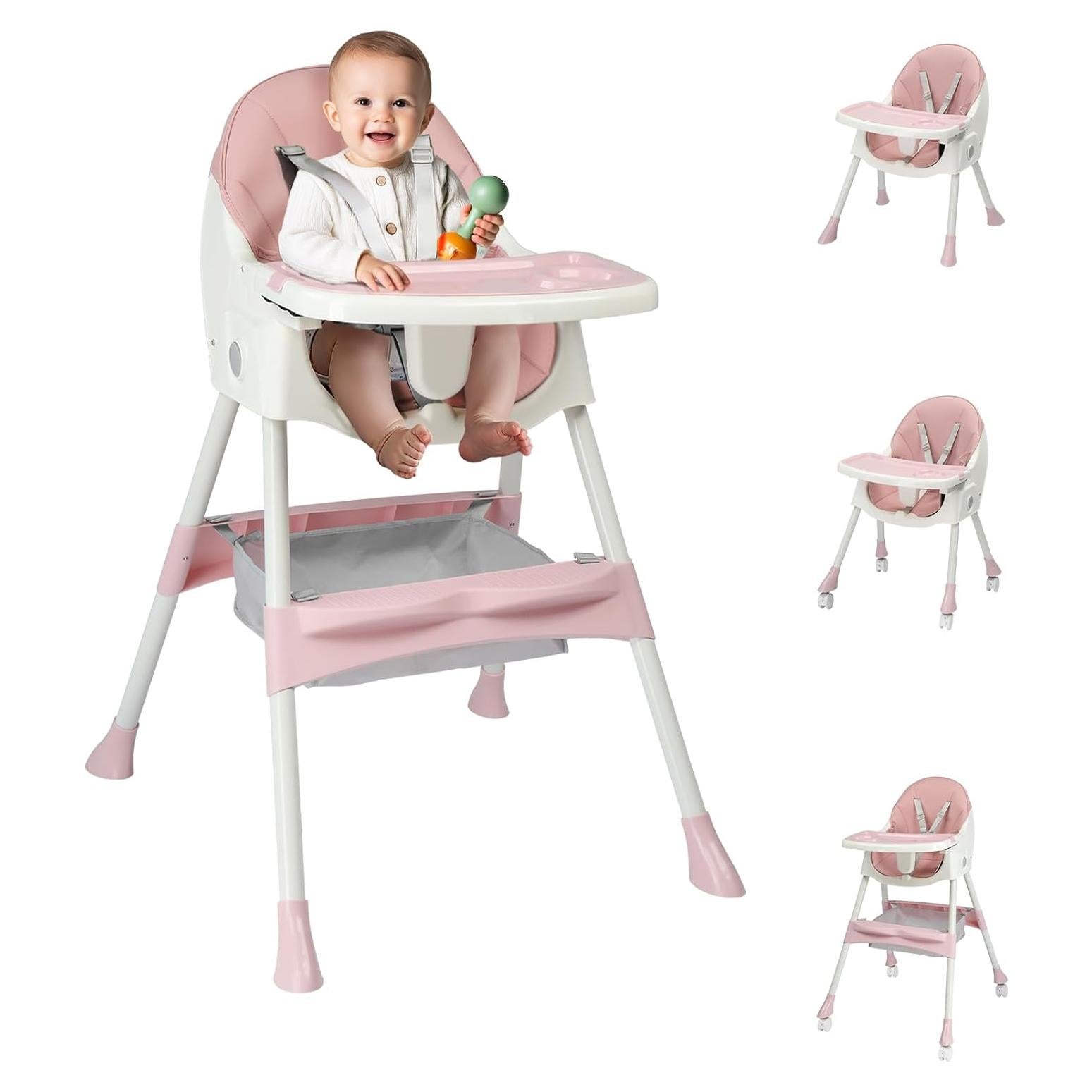 Silla Alta Plegable Ktaxon Rosa 2 en 1 con Bandeja Ajustable