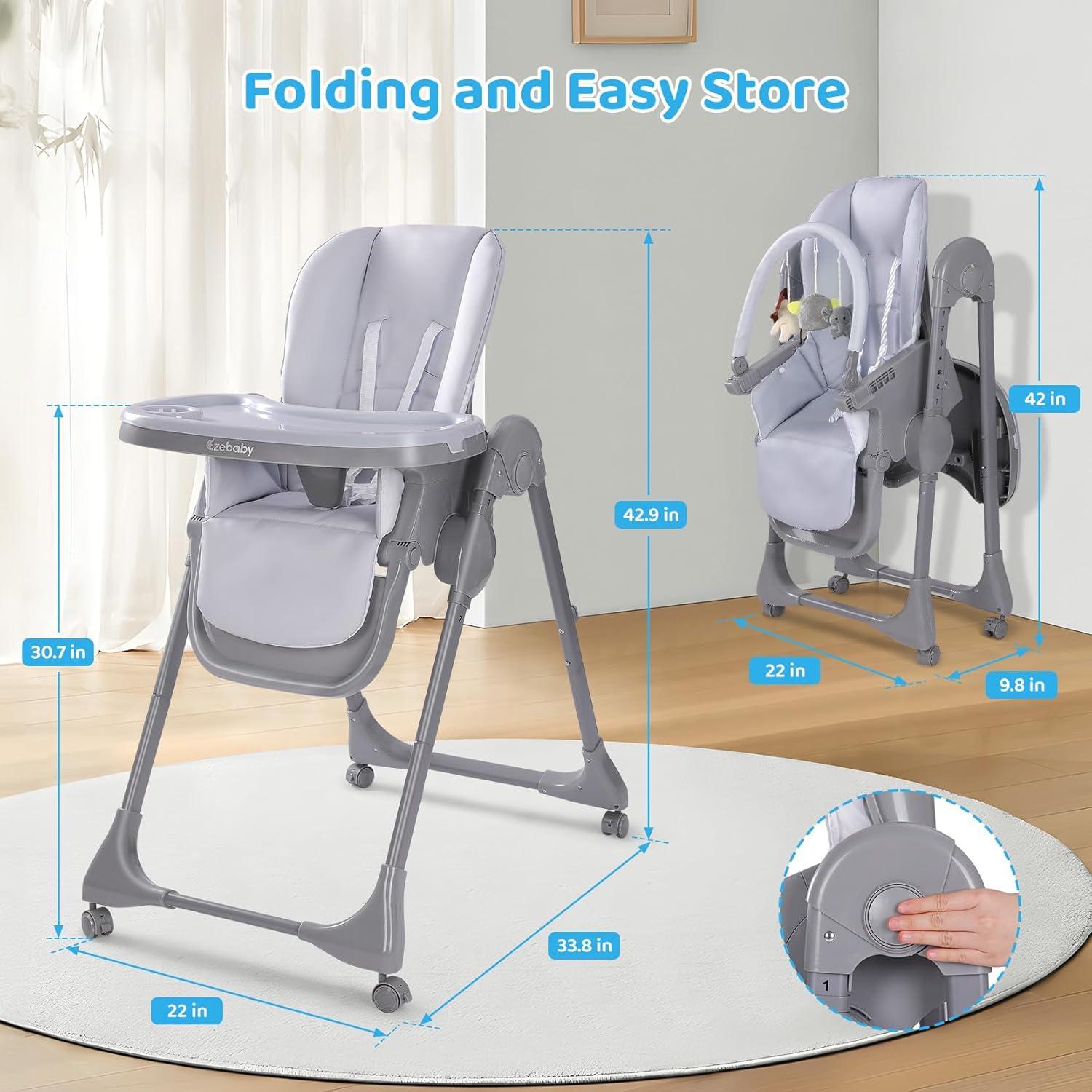 Silla Alta Plegable Ezebaby para Bebés - Convertible y Ajustable