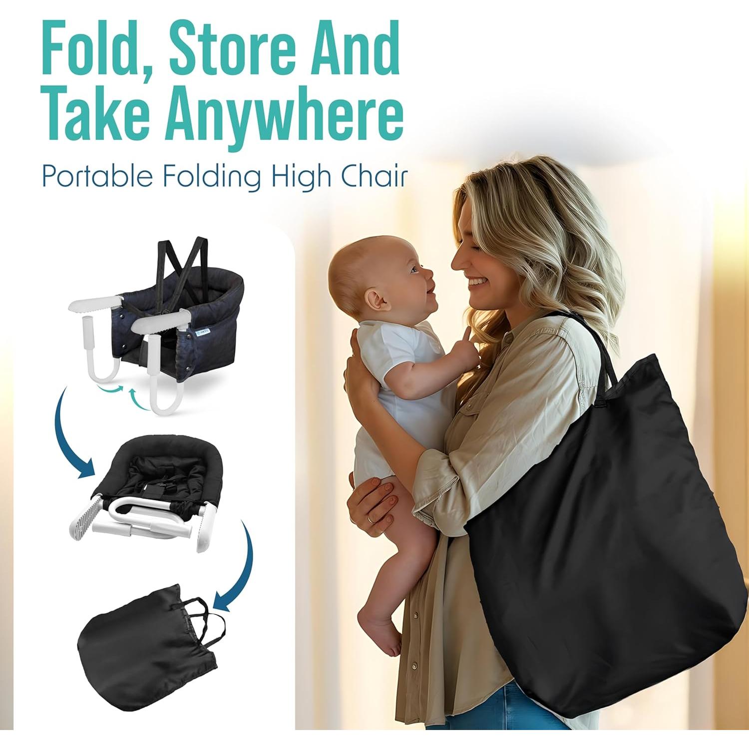 Silla Alta Portátil para Bebé Clip Mesa Negra - 6-36 Meses