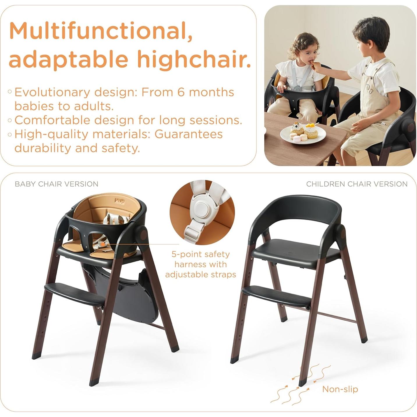 Silla Alta KUB Ajustable Plegable para Bebés y Niños 127kg