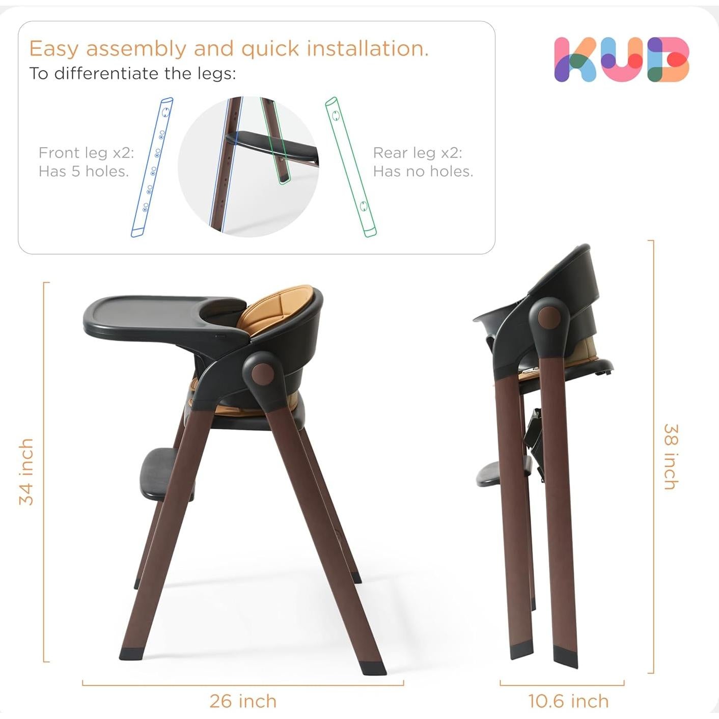 Silla Alta KUB Ajustable Plegable para Bebés y Niños 127kg