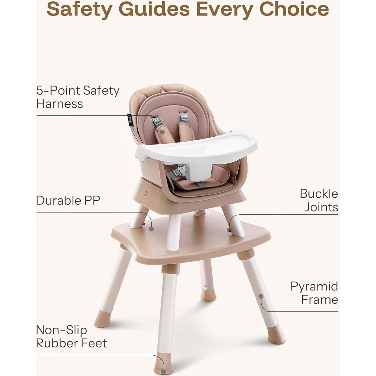 HARPPA Silla Alta 6 en 1 para Bebés Caqui, Asiento Elevador