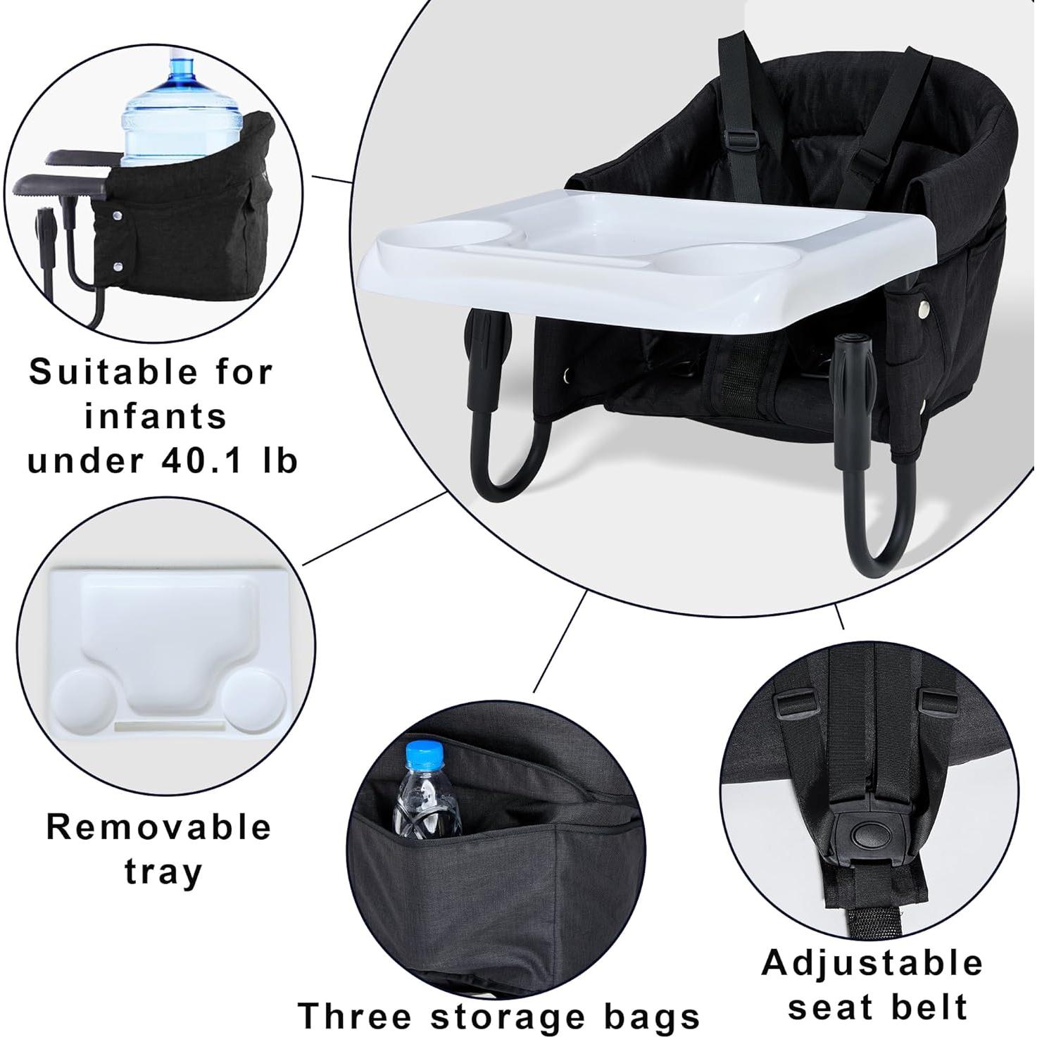 Silla Alta Portátil para Bebés 6-36 Meses con Bandeja y Gancho