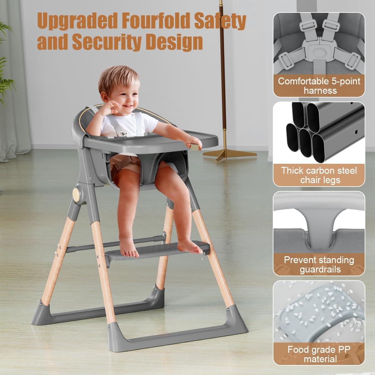 Silla Alta Plegable para Bebés BONBAY con Ruedas y Bandeja Desmontable