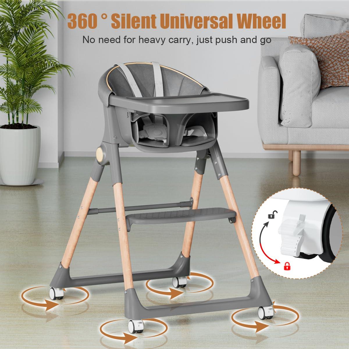 Silla Alta Plegable para Bebés BONBAY con Ruedas y Bandeja Desmontable