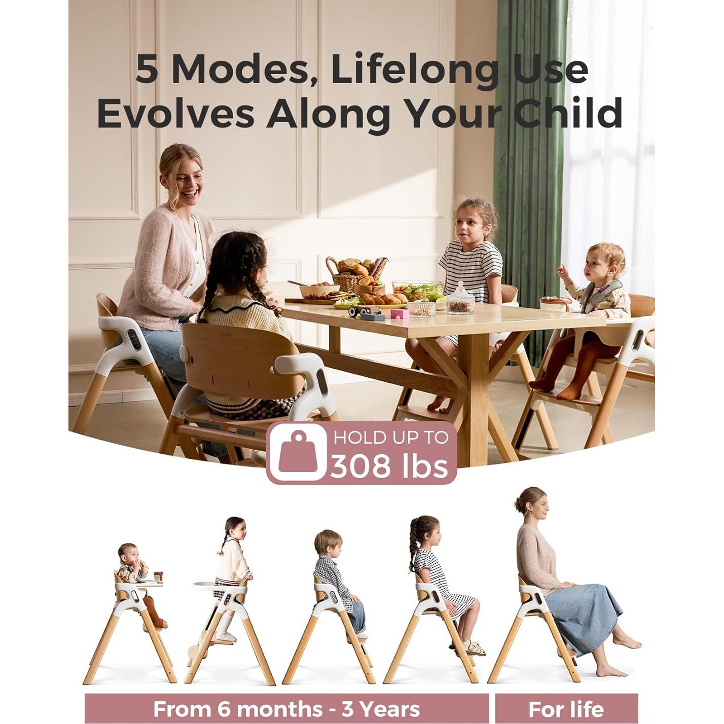 Silla Alta Convertible Momcozy DinerPal Madera Natural 139.7 kg