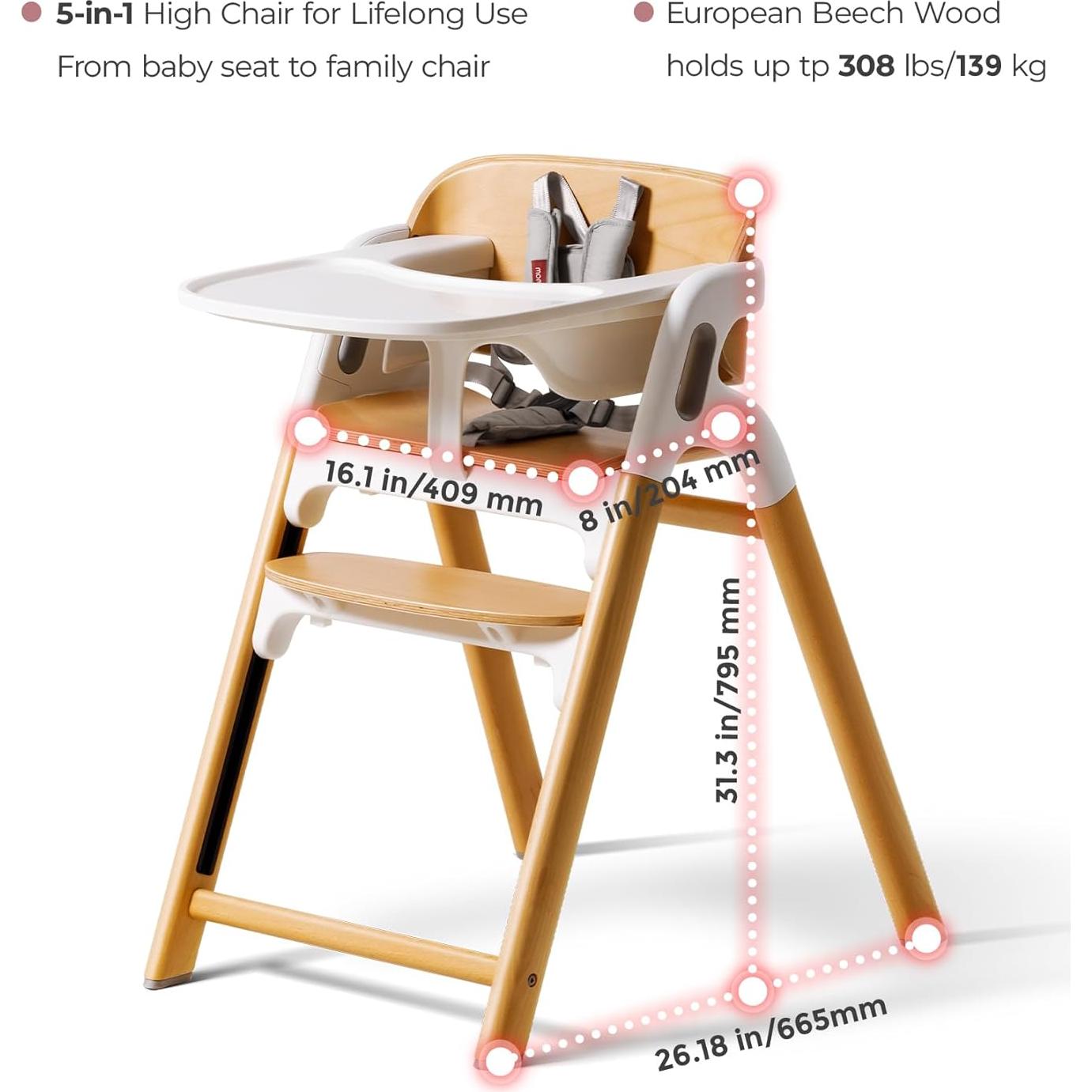 Silla Alta Convertible Momcozy DinerPal Madera Natural 139.7 kg