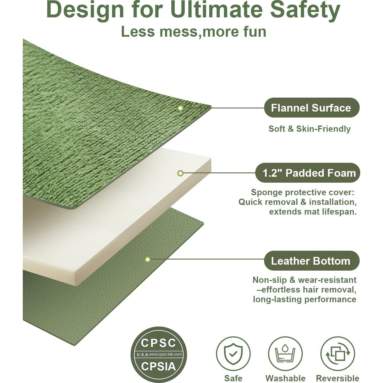 Alfombra de Juego SEPARO 127x127 cm Espuma Acolchada Verde Salvia