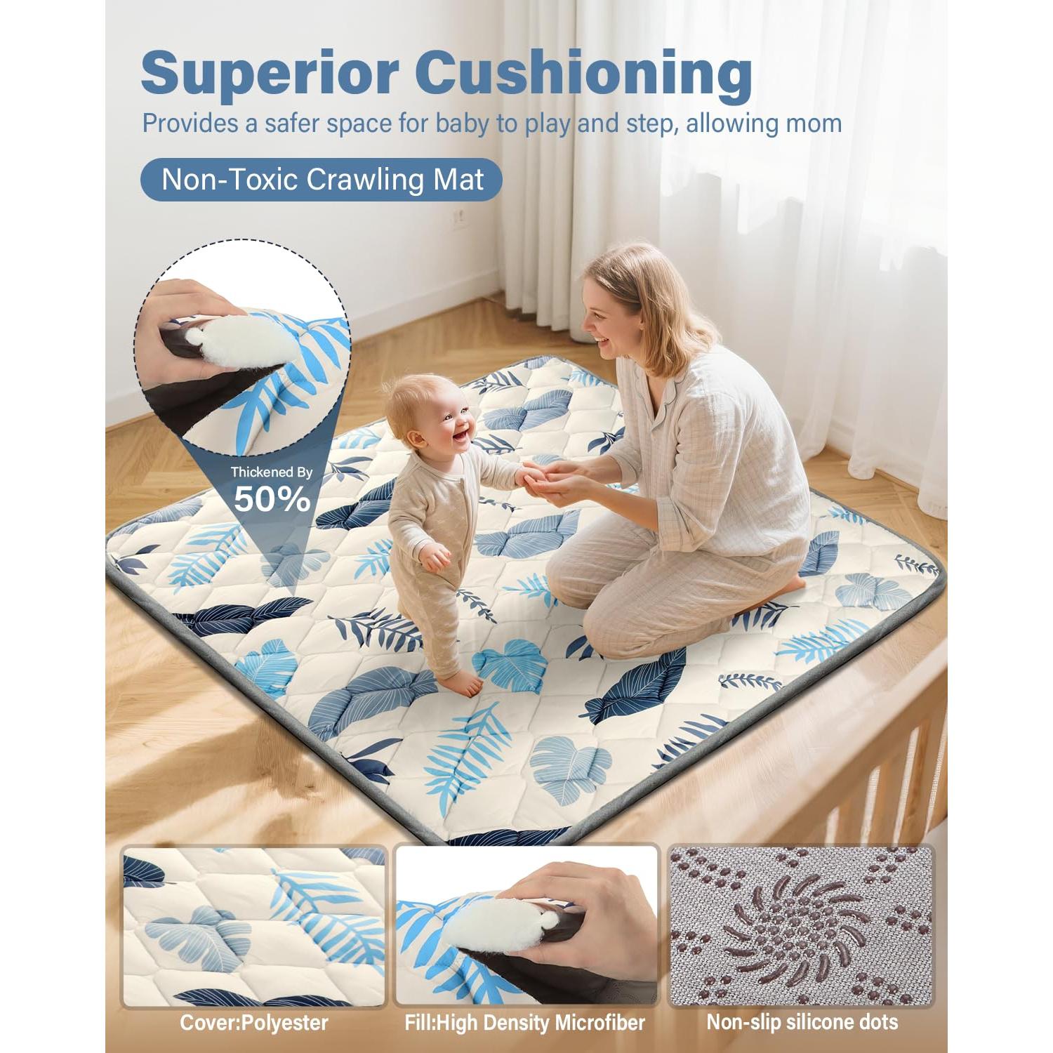 Alfombra de Juego para Bebés Antideslizante 127x127 cm Azul Océano