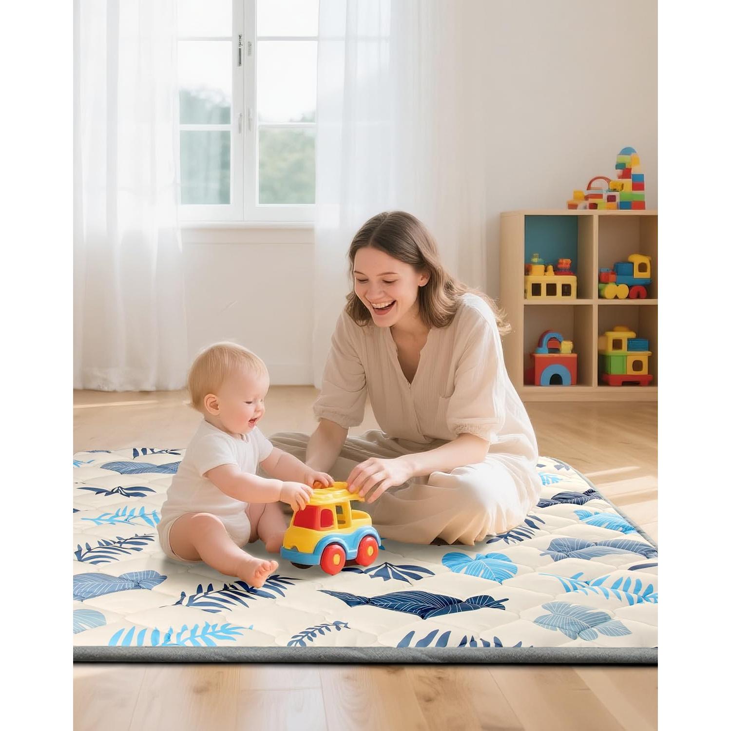 Alfombra de Juego para Bebés Antideslizante 127x127 cm Azul Océano