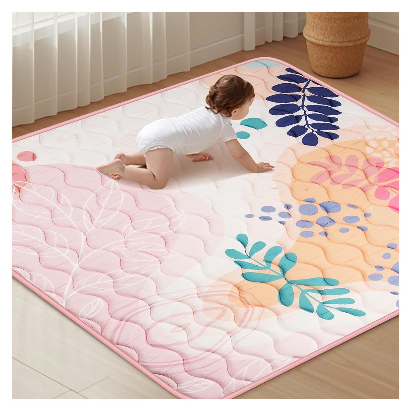 Alfombra de Juego Haleeone 127x127 cm Rosa Acolchada Antideslizante