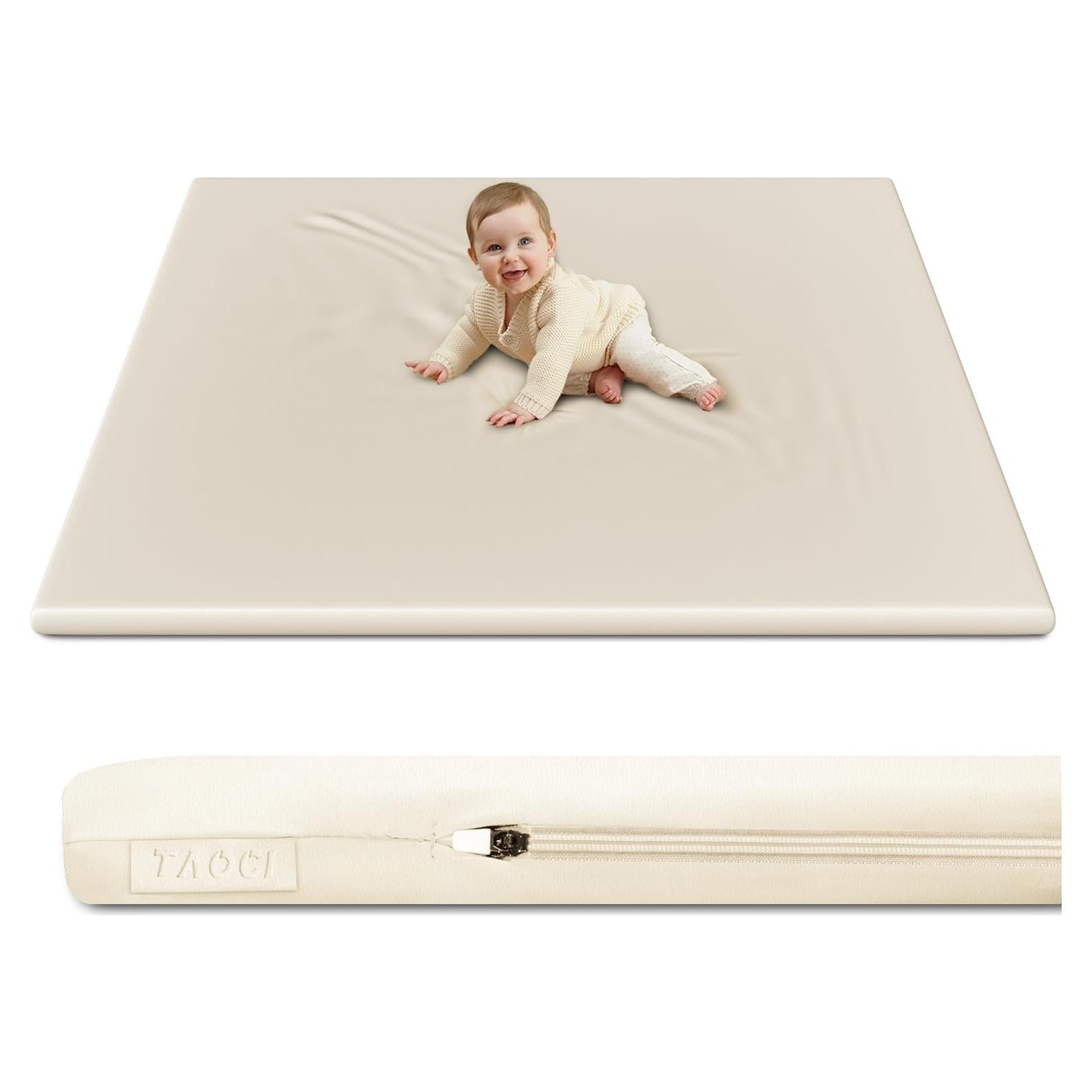 Alfombra de Juego para Bebés Acolchada PU Beige 127x127 cm