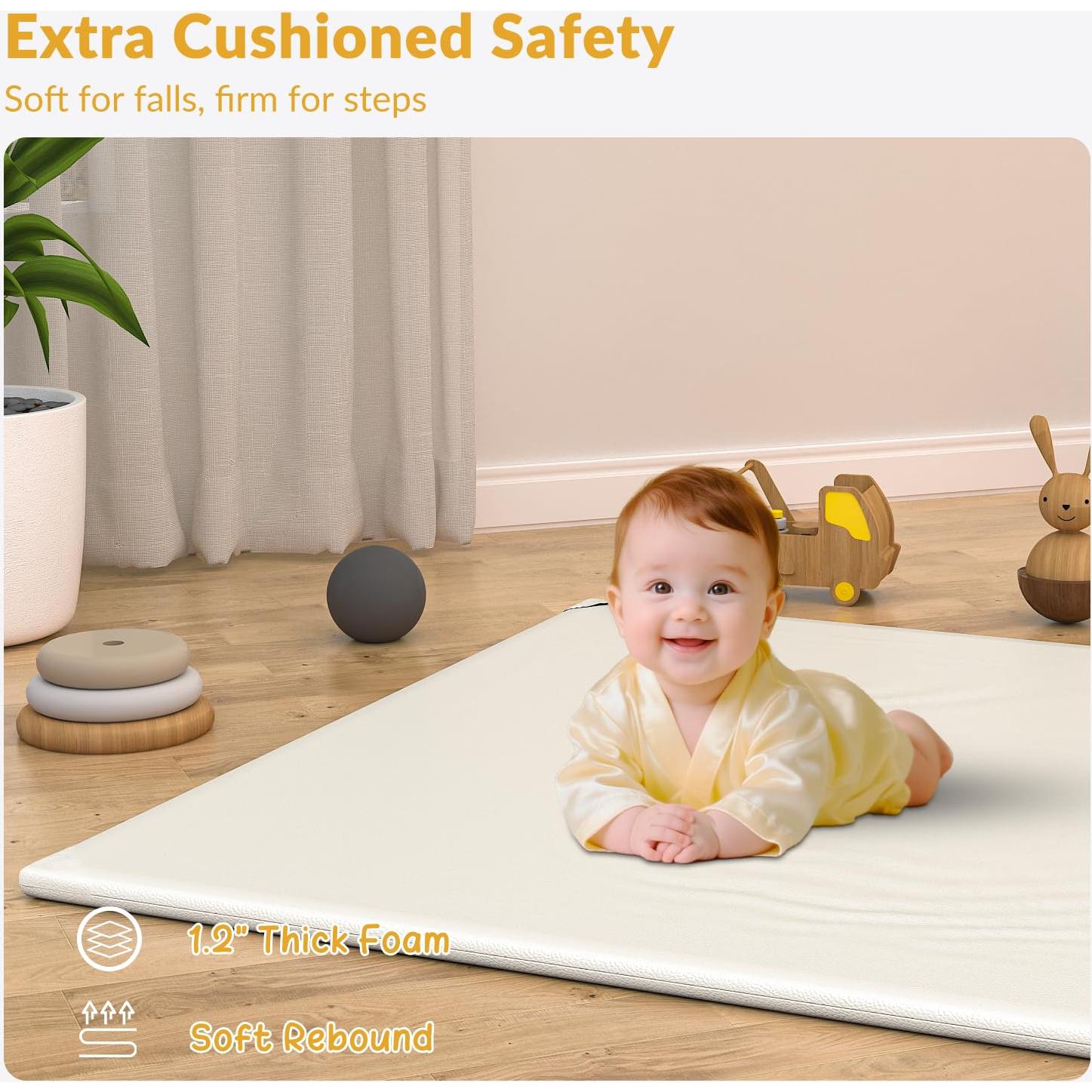 Alfombra de Juego para Bebés Acolchada PU Beige 127x127 cm