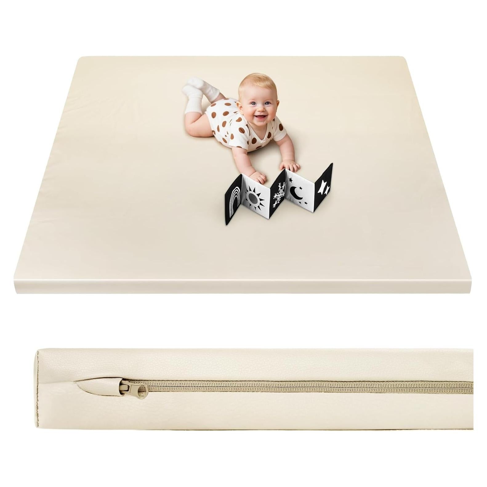 Alfombra de Juego para Bebés Foryoomi 127x127 cm Acolchada Beige