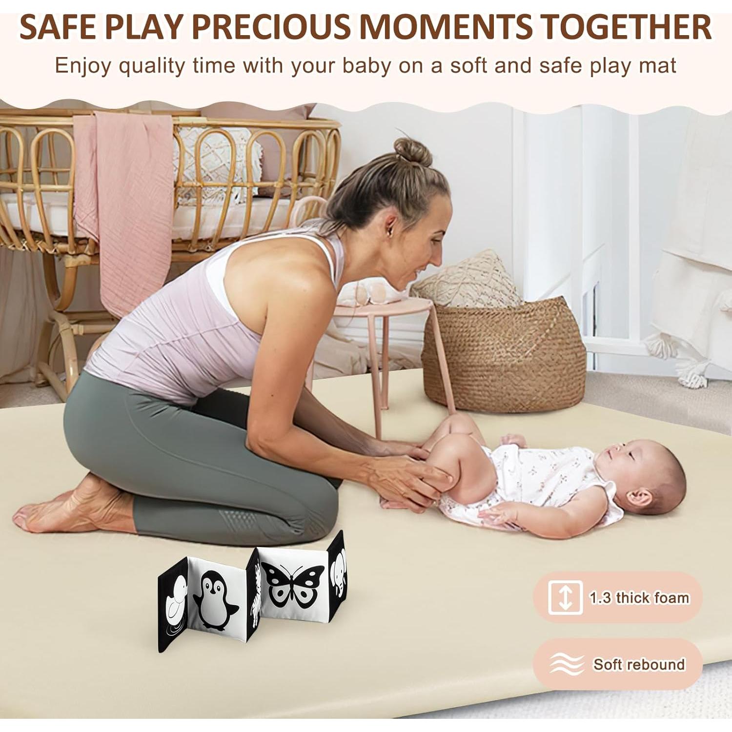 Alfombra de Juego para Bebés Foryoomi 127x127 cm Acolchada Beige