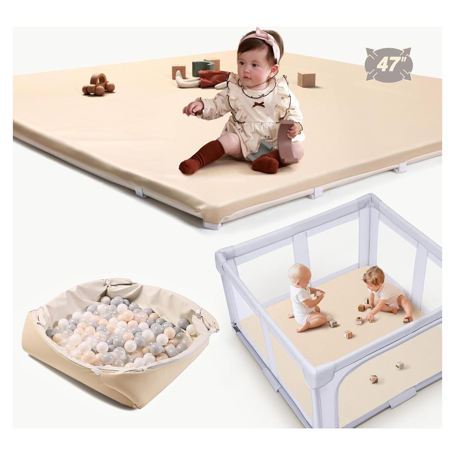 Alfombra de Juego Acolchada Bebés 47x47cm Cuero Vegano Beige