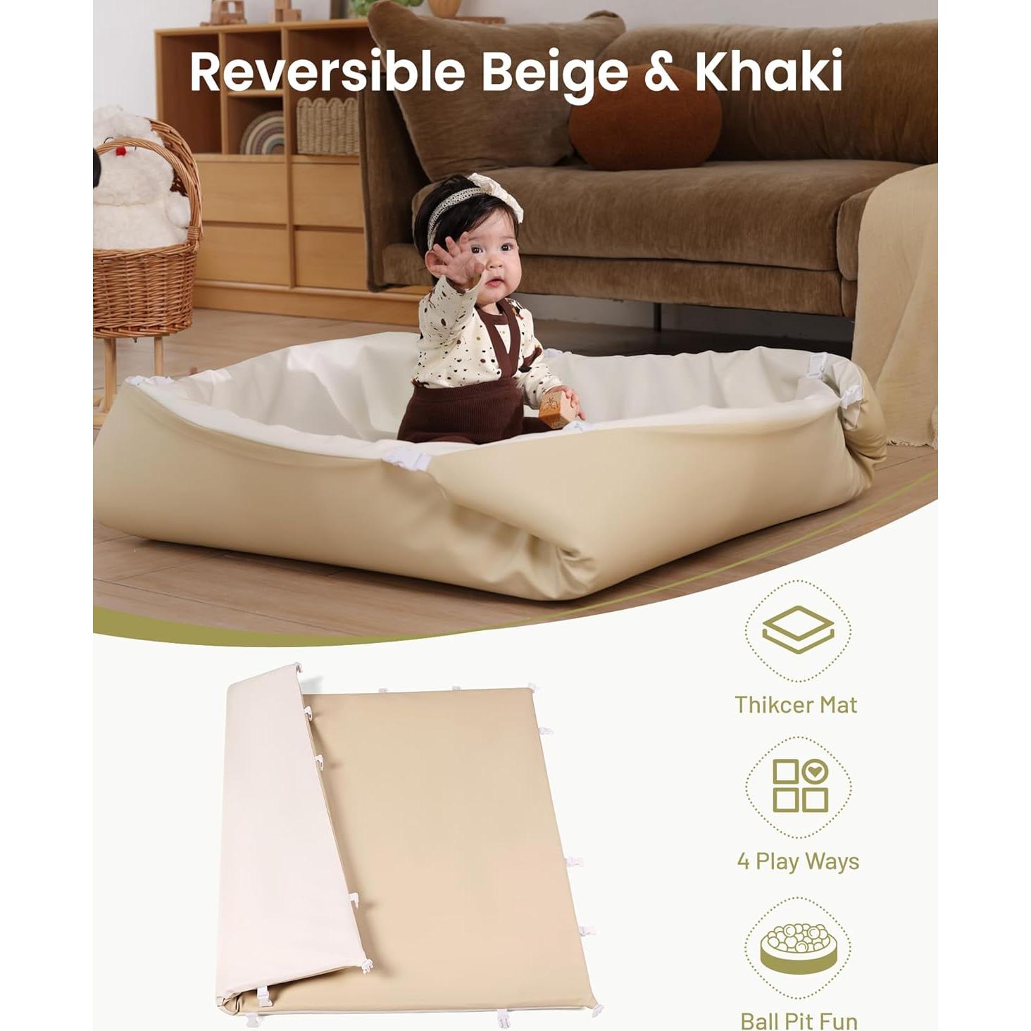 Alfombra de Juego Acolchada Bebés 47x47cm Cuero Vegano Beige