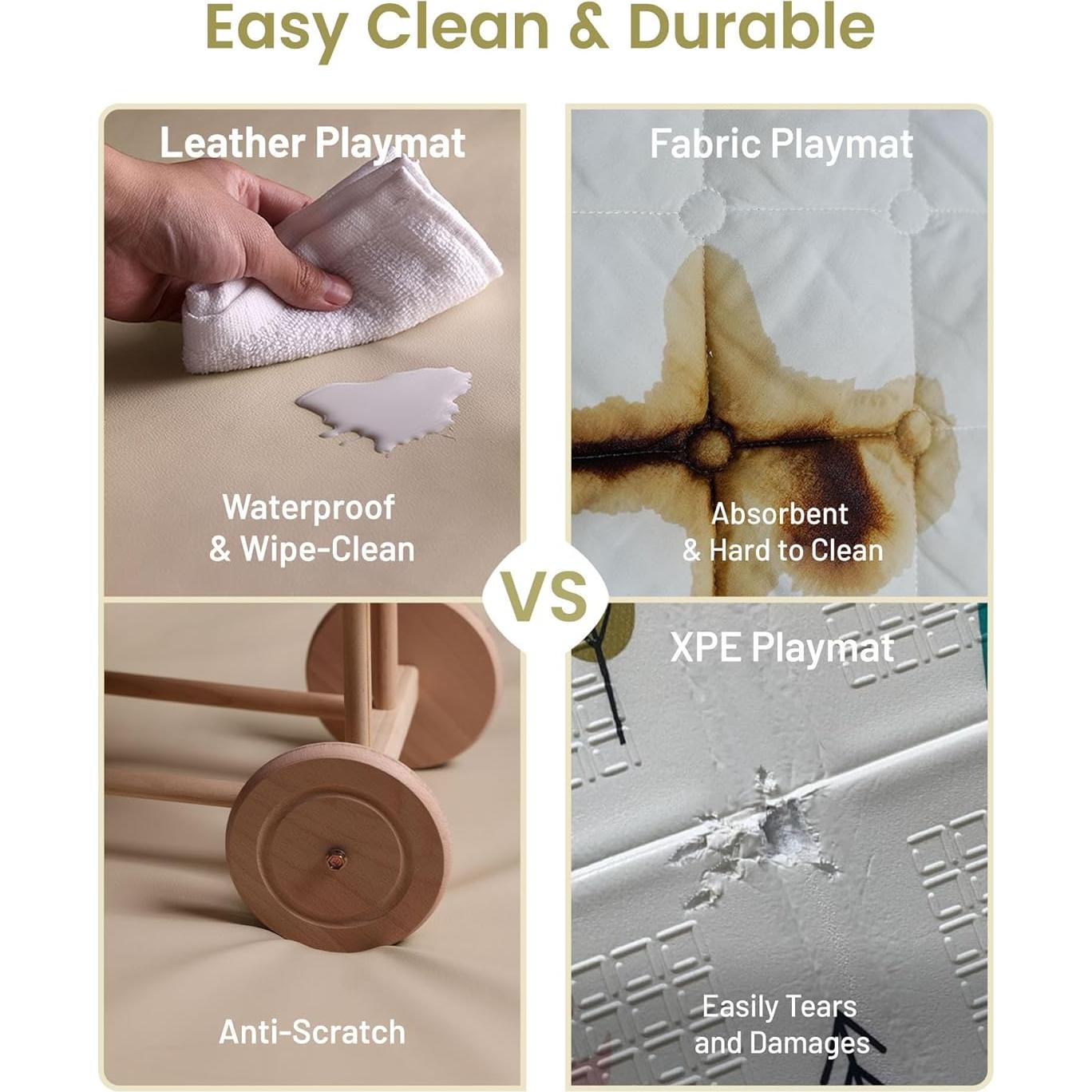 Alfombra de Juego Acolchada Bebés 47x47cm Cuero Vegano Beige