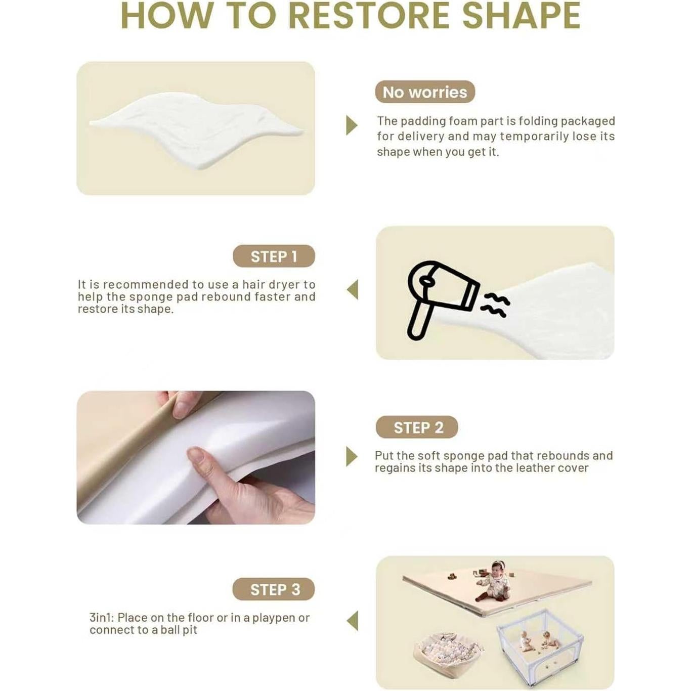 Alfombra de Juego Acolchada Bebés 47x47cm Cuero Vegano Beige