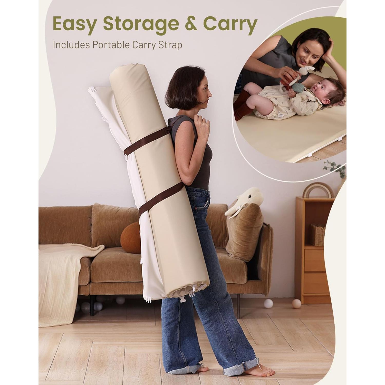 Alfombra de Juego Acolchada Bebés 47x47cm Cuero Vegano Beige