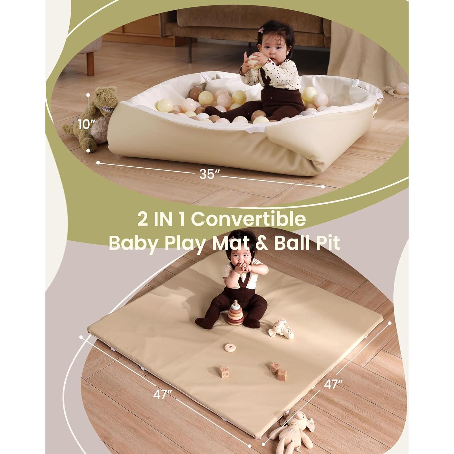 Alfombra de Juego Acolchada Bebés 47x47cm Cuero Vegano Beige