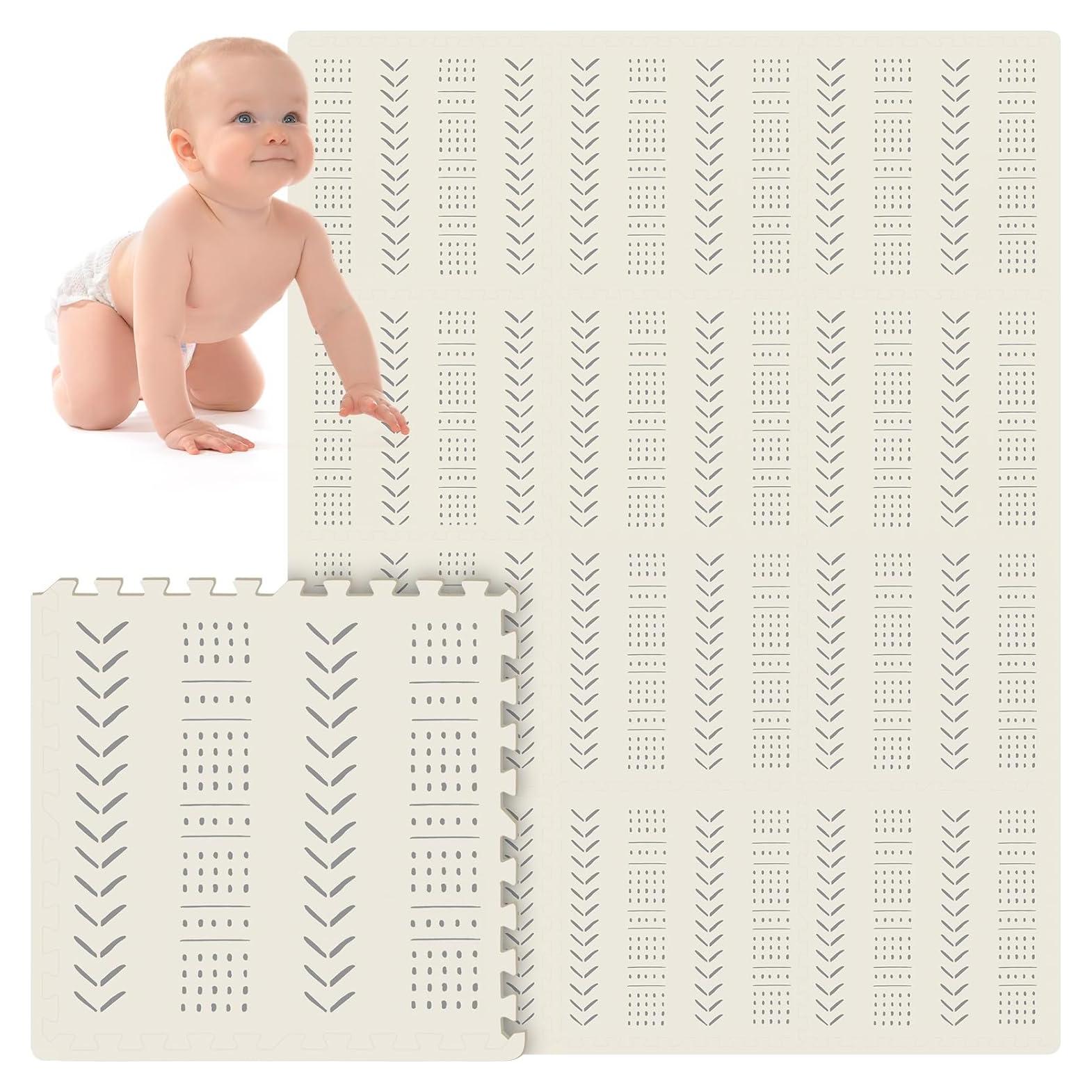 Alfombrilla de Juego para Bebés 12 Piezas Espuma EVA Color Crema