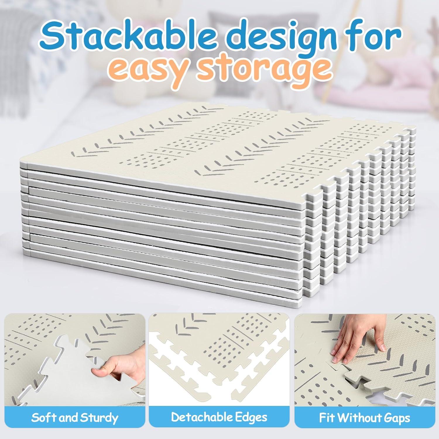 Alfombrilla de Juego para Bebés 12 Piezas Espuma EVA Color Crema