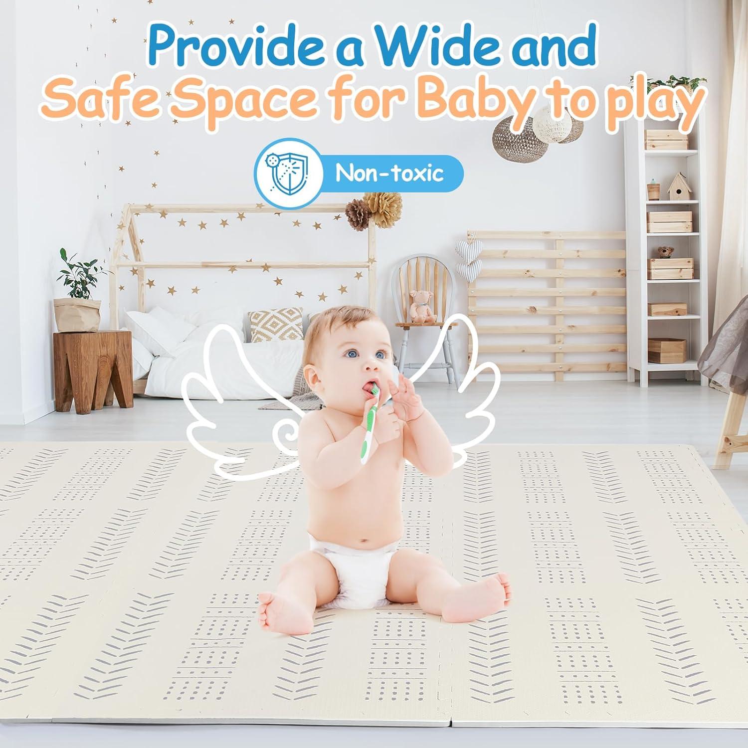 Alfombrilla de Juego para Bebés 12 Piezas Espuma EVA Color Crema