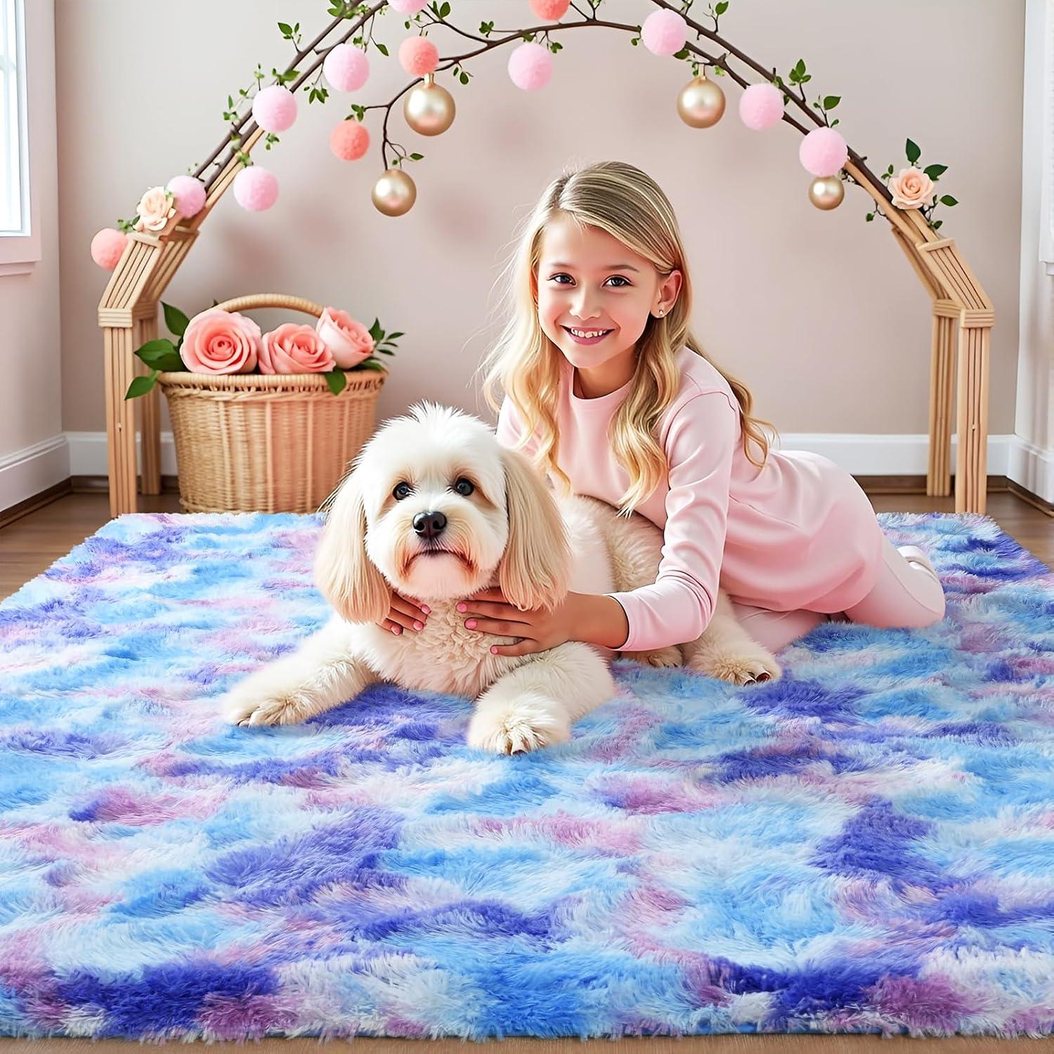 Alfombra Lavable Antideslizante junovo 1.52m x 2.44m Púrpura Tie-Dye