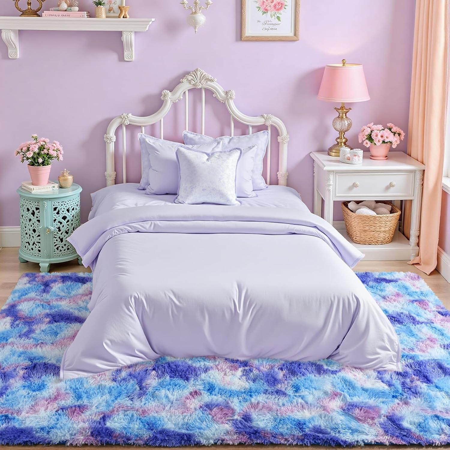 Alfombra Lavable Antideslizante junovo 1.52m x 2.44m Púrpura Tie-Dye