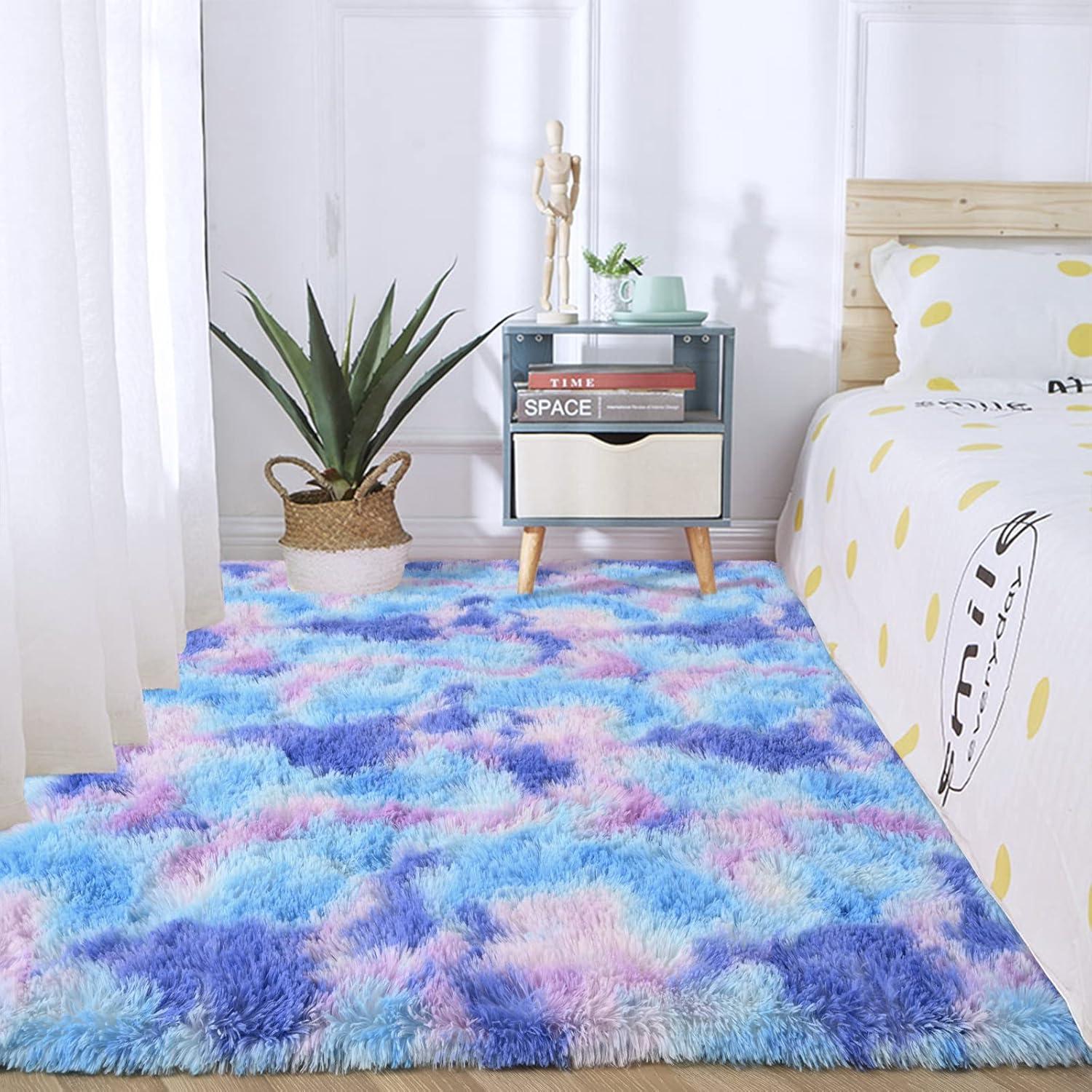Alfombra Lavable Antideslizante junovo 1.52m x 2.44m Púrpura Tie-Dye