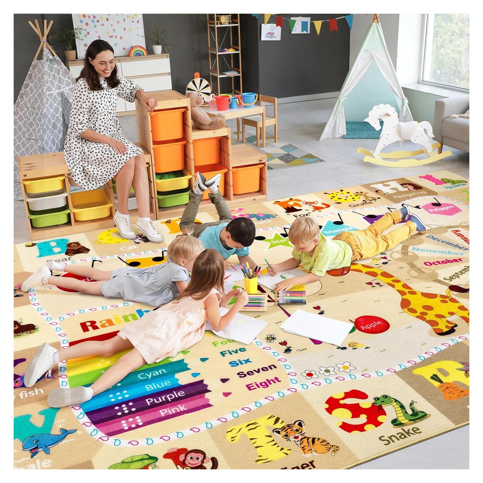 Alfombra Educativa Beige B BENRON 5x7 Pies Antideslizante