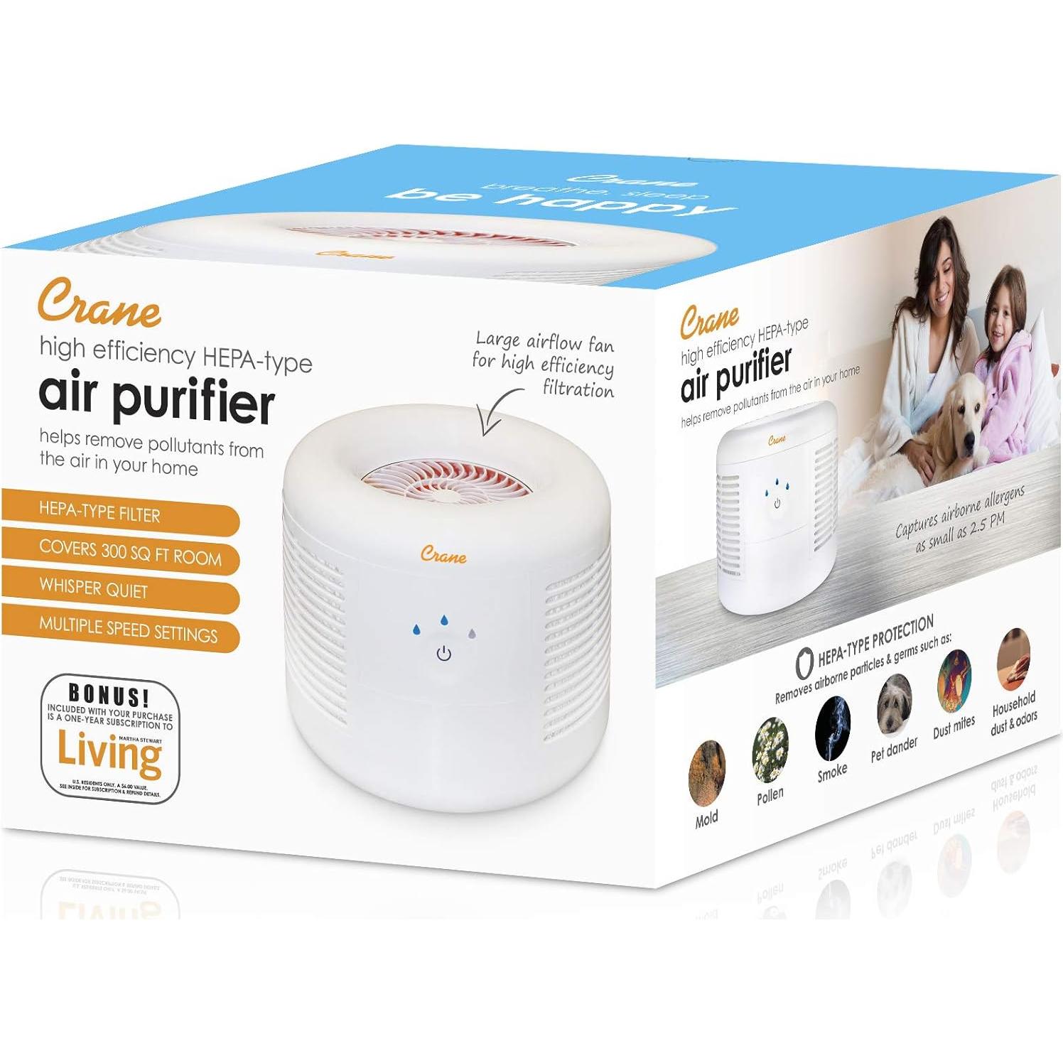 Purificador de Aire Crane HEPA 27.87 m² Silencioso Blanco