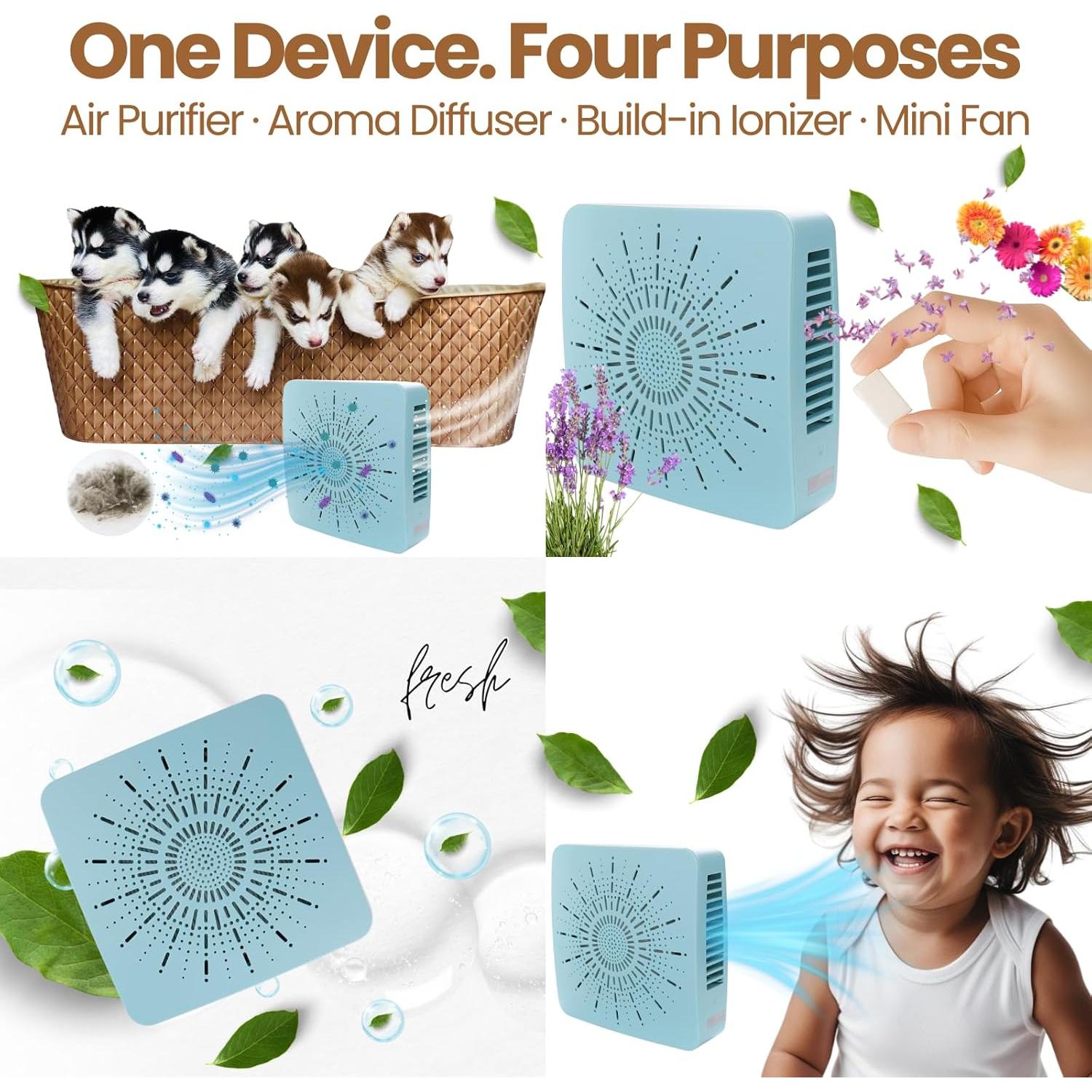 Purificador de Aire Portátil 4 en 1 HEPA USB-C - Azul Nebuloso