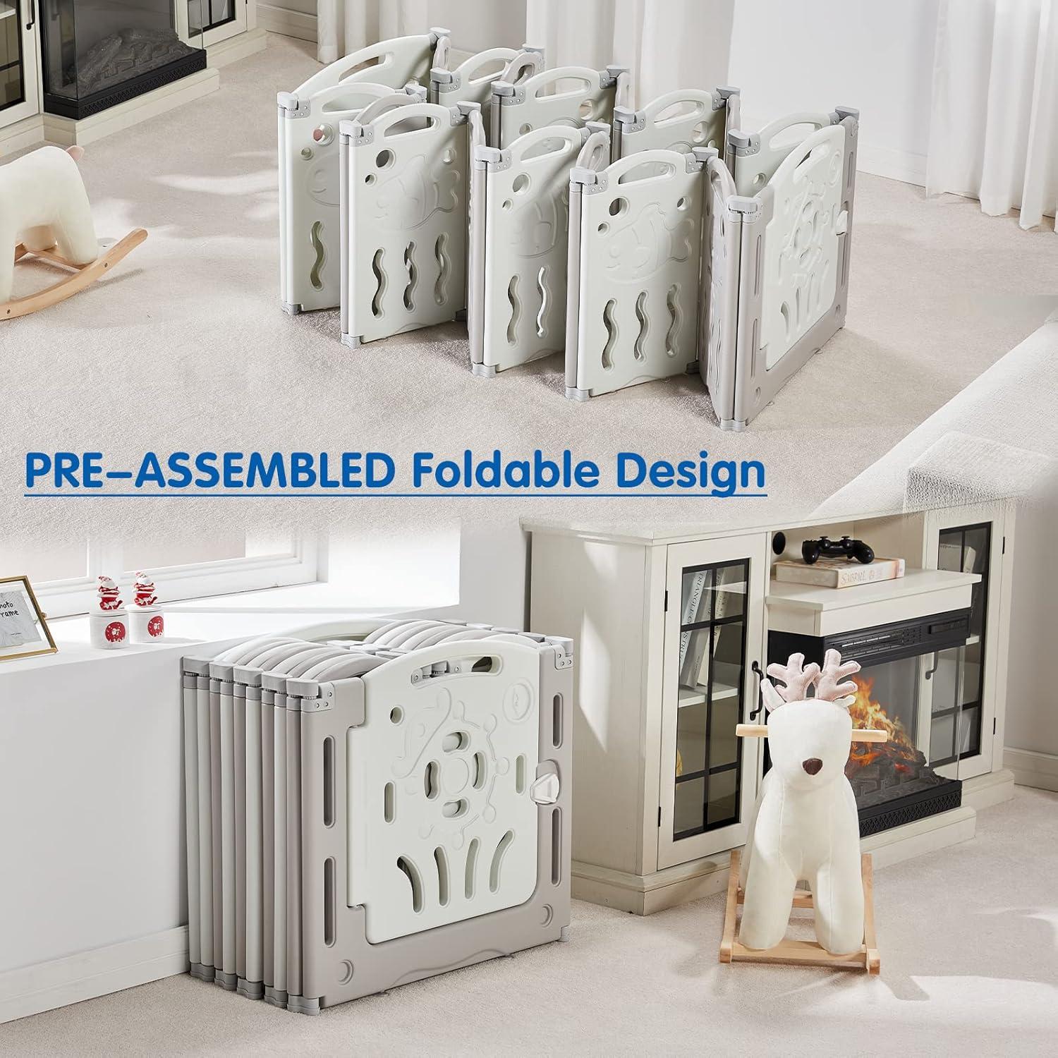 Cerca de Bebé Plegable Albott 18 Paneles Ajustable Gris