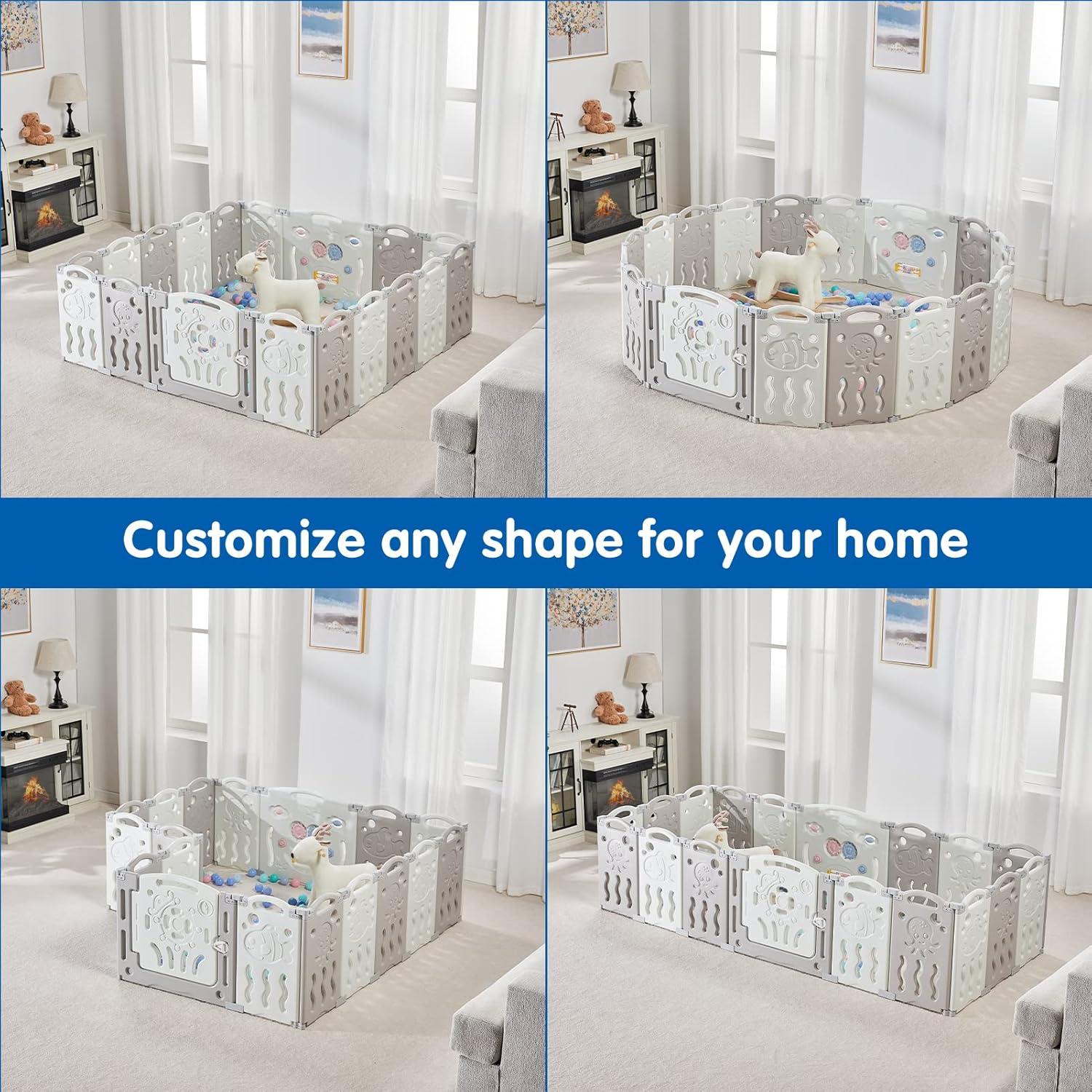 Cerca de Bebé Plegable Albott 18 Paneles Ajustable Gris