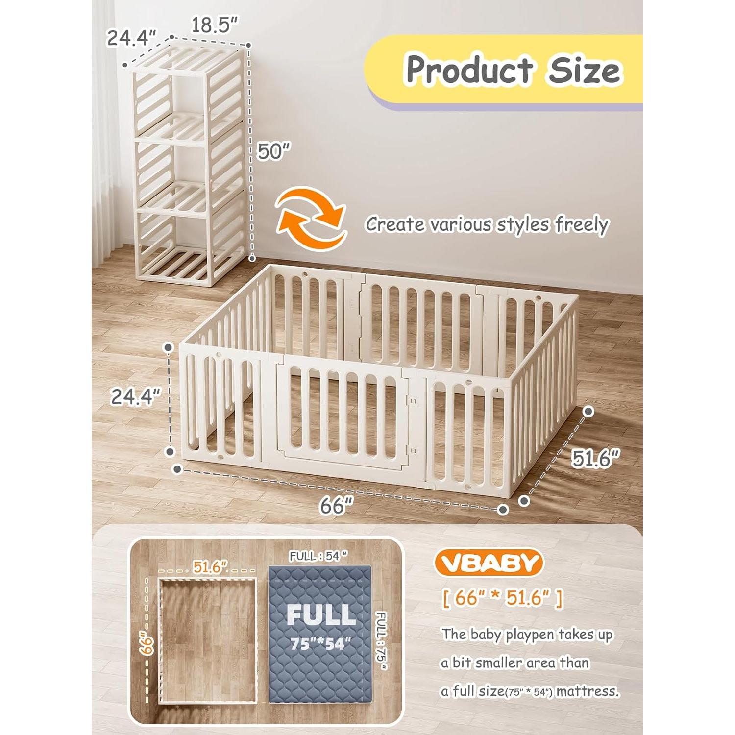 Parque de Juegos para Bebés VBABY 12 Paneles 168x130 cm