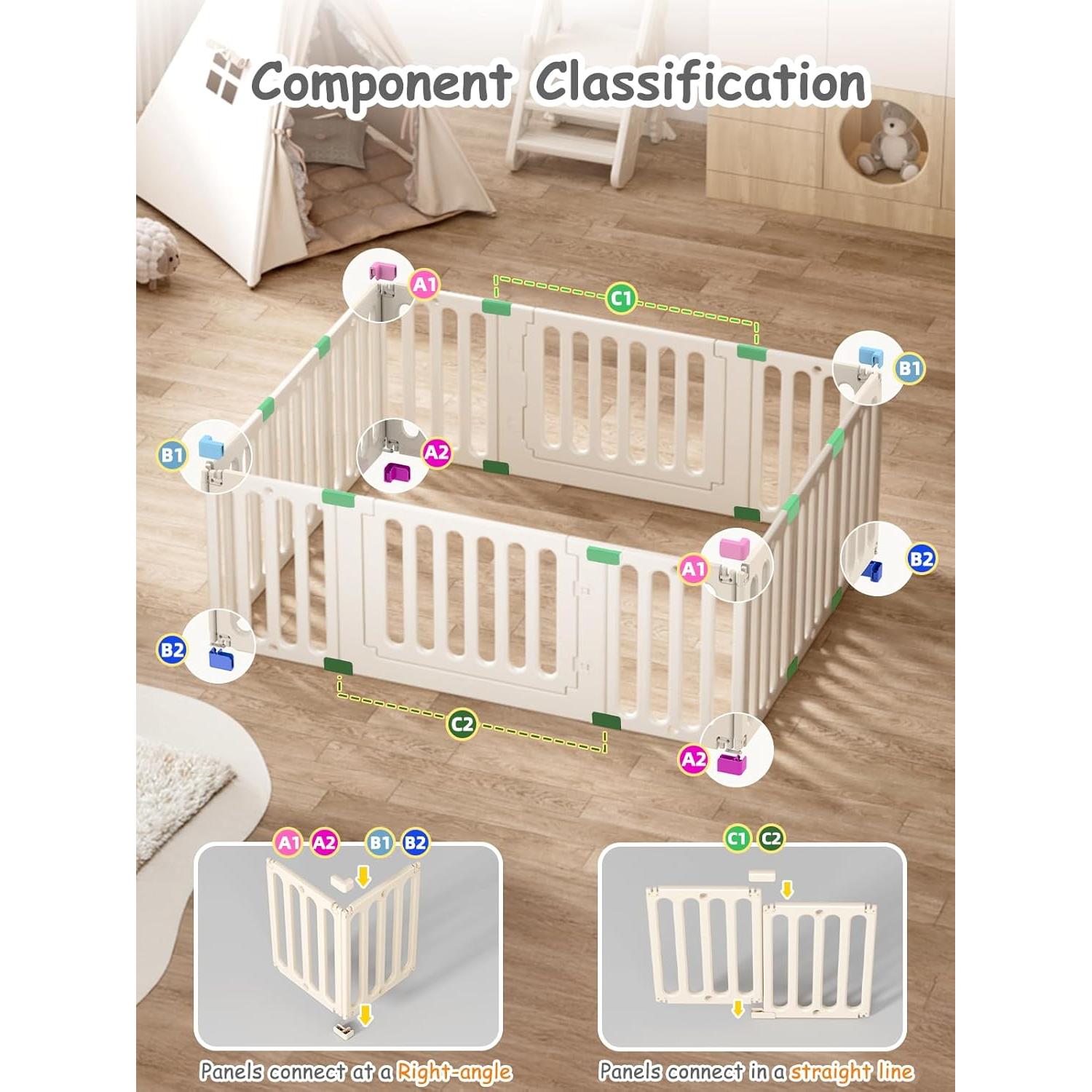 Parque de Juegos para Bebés VBABY 12 Paneles 168x130 cm