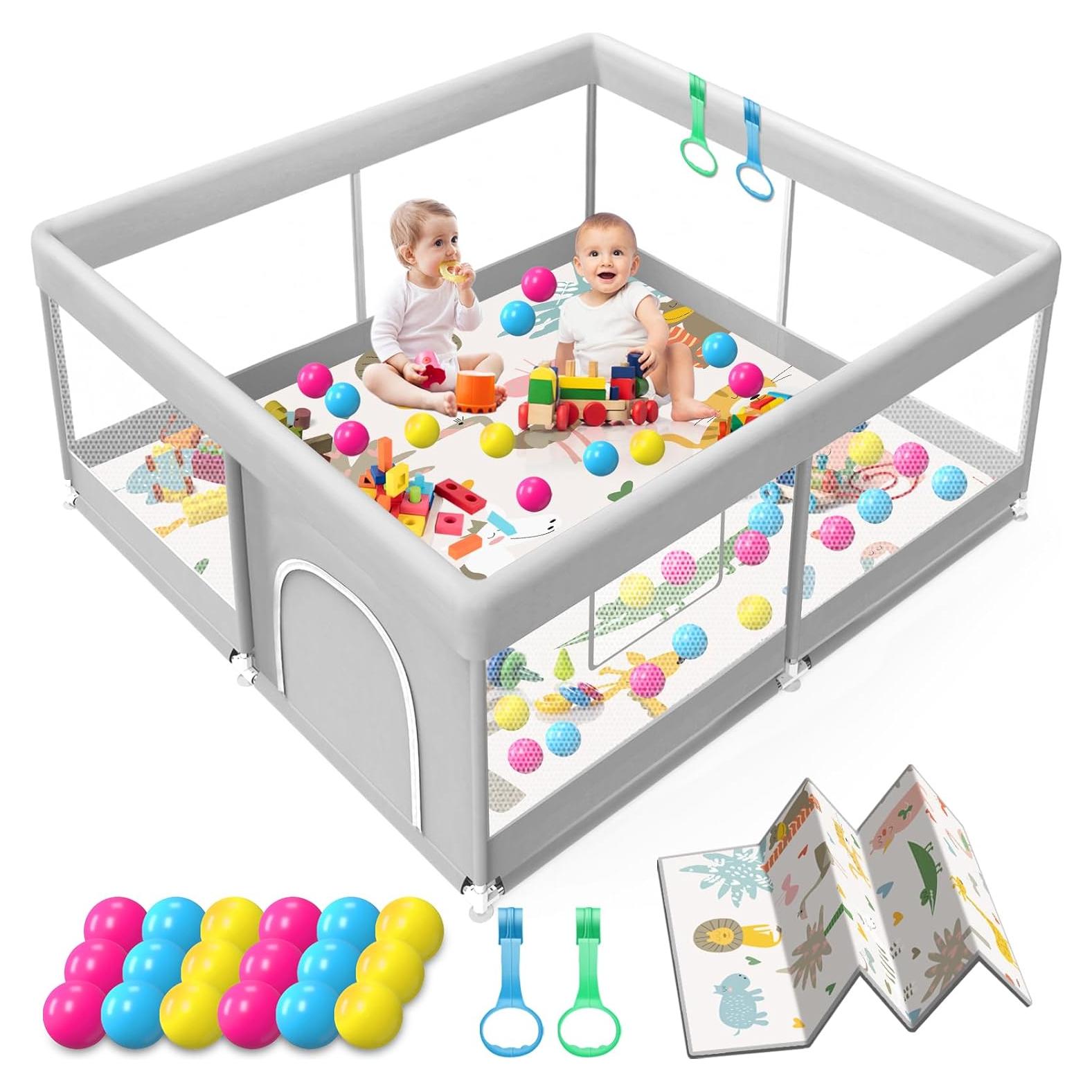 Parque Infantil Jaobeem con Alfombra Impermeable 127x127cm