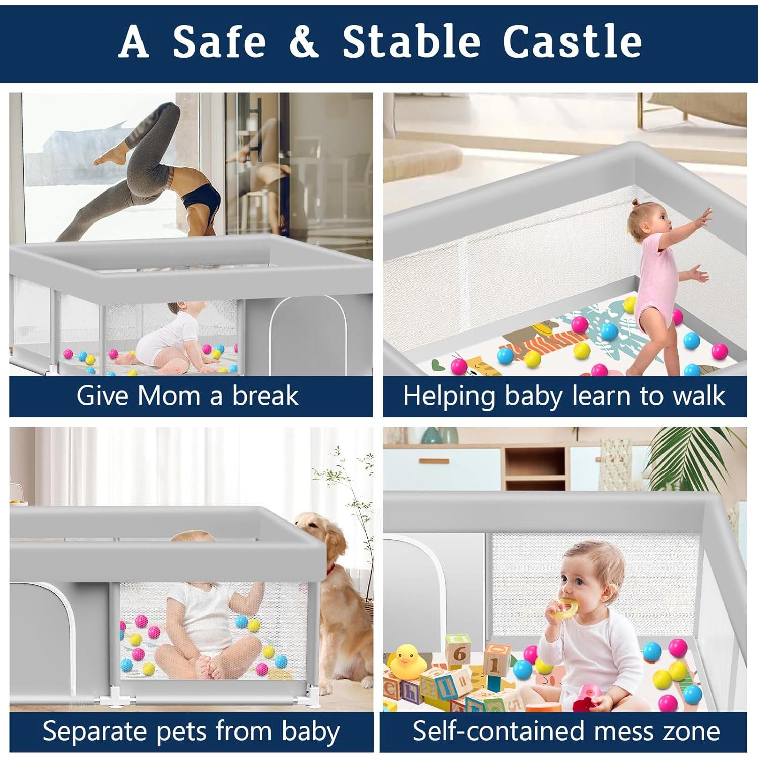 Parque Infantil Jaobeem con Alfombra Impermeable 127x127cm