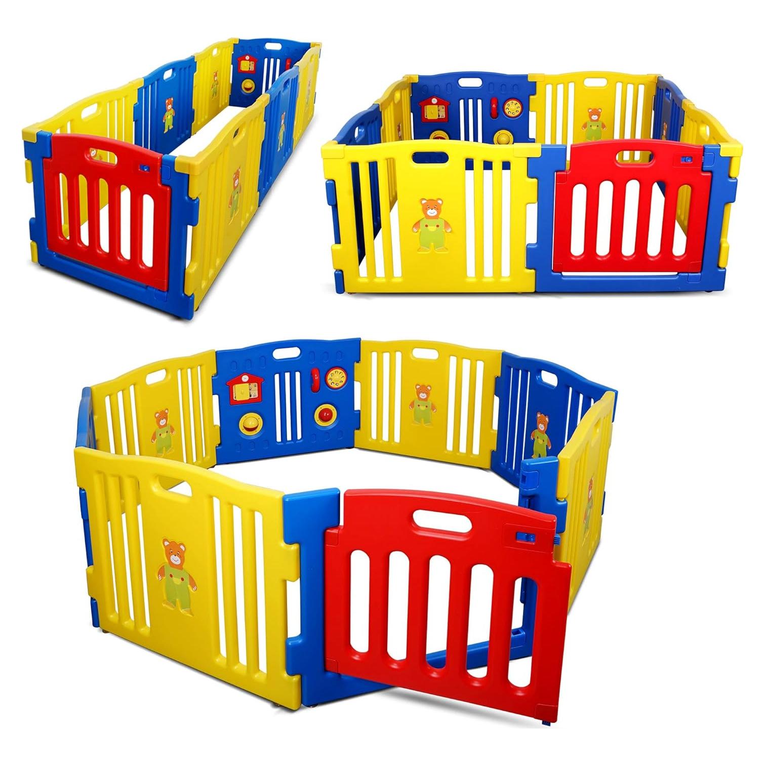 Parque de Juegos para Bebés Kidzone 8 Paneles Azul Seguro