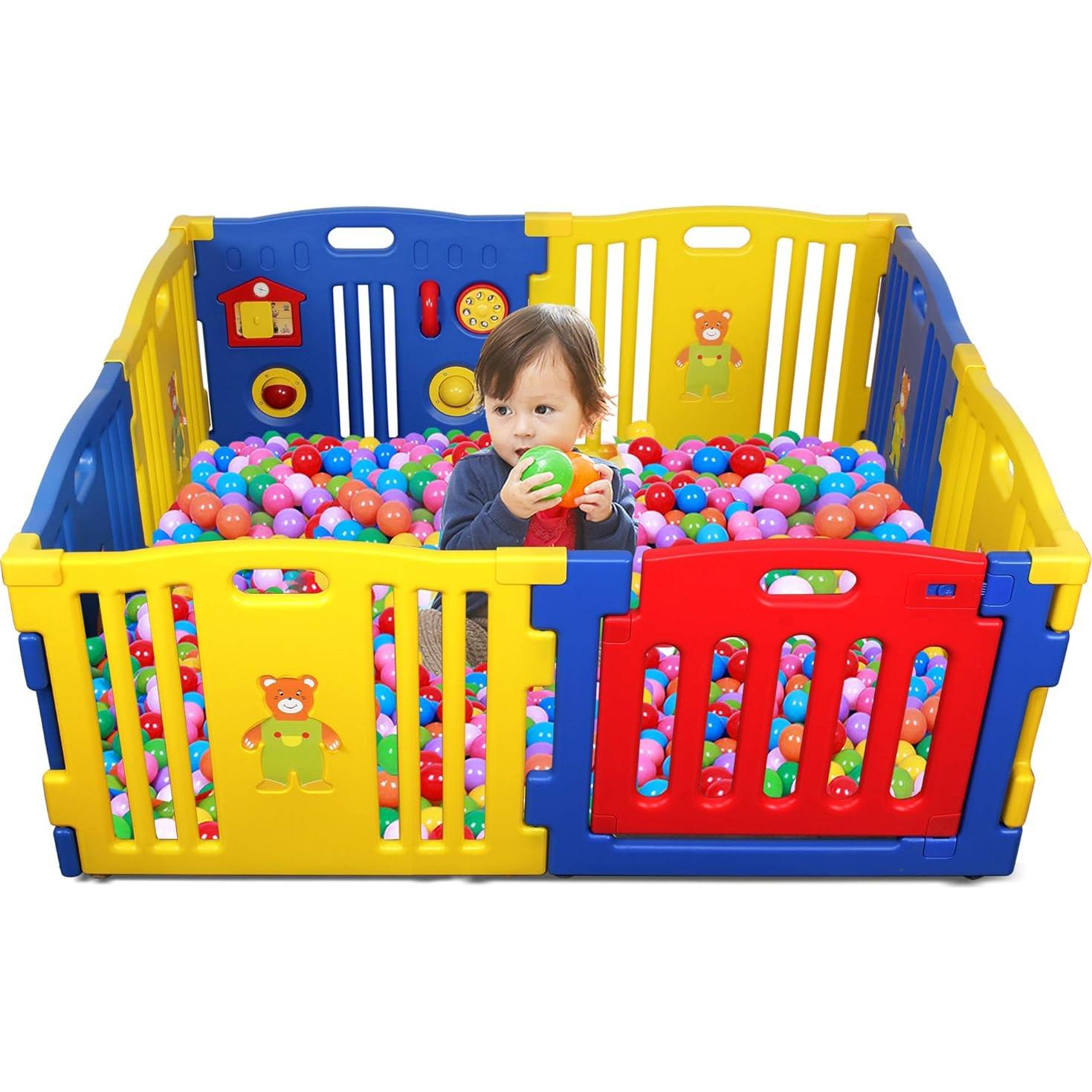 Parque de Juegos para Bebés Kidzone 8 Paneles Azul Seguro