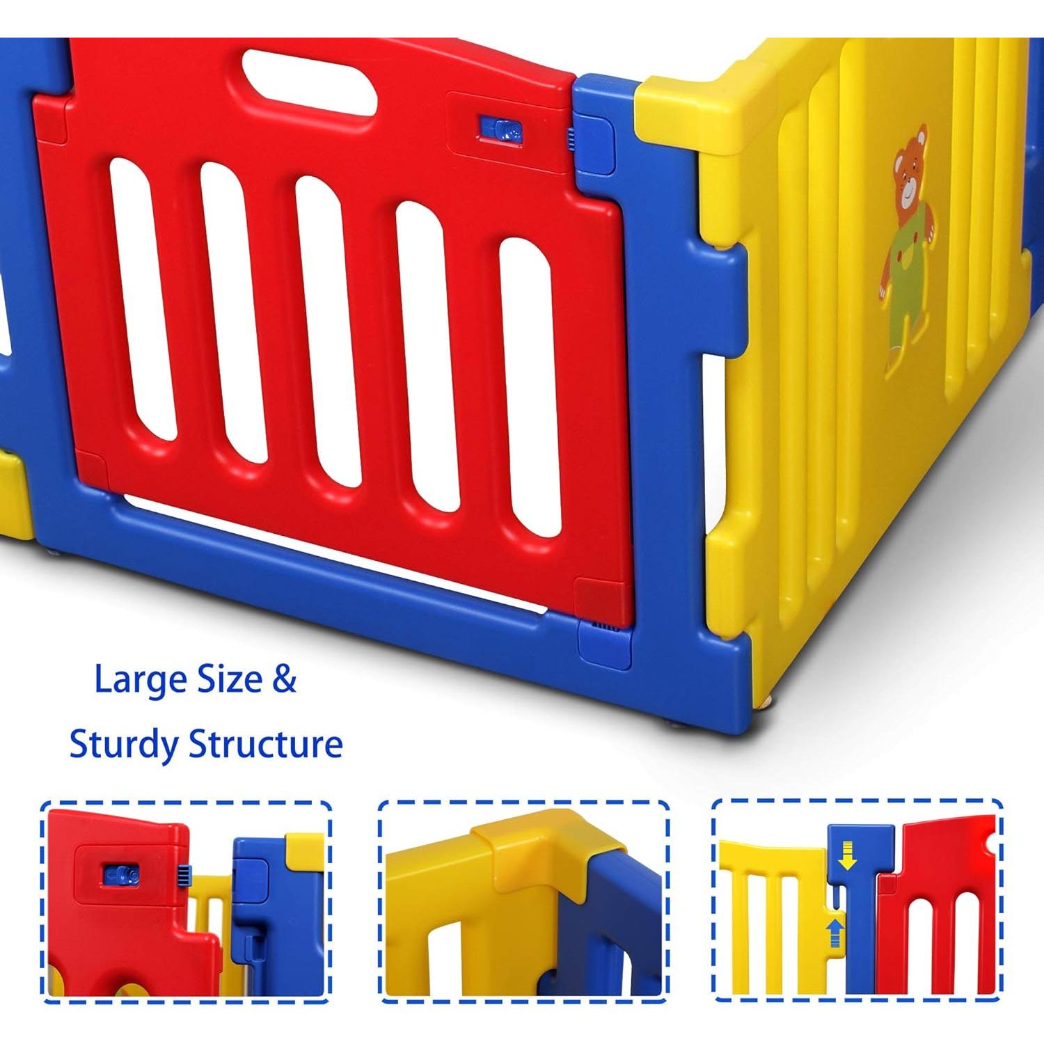 Parque de Juegos para Bebés Kidzone 8 Paneles Azul Seguro