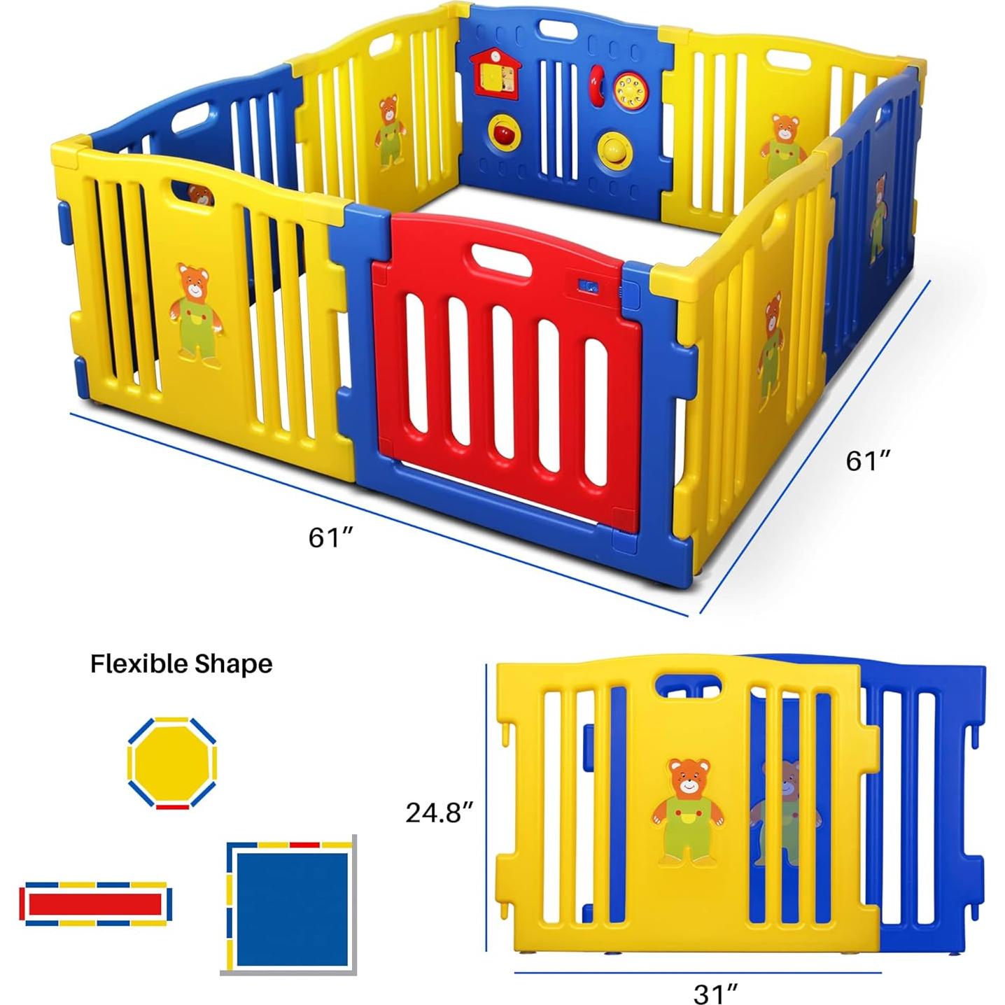 Parque de Juegos para Bebés Kidzone 8 Paneles Azul Seguro