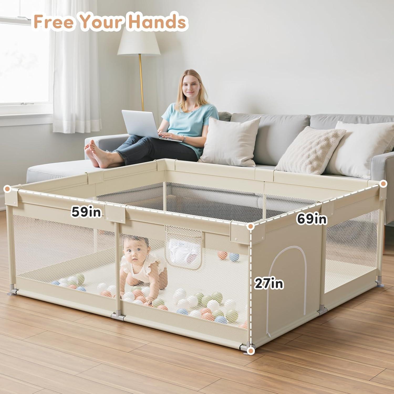 Parque Infantil Mloong 175x190cm Beige - Seguro y Multi-Funcional