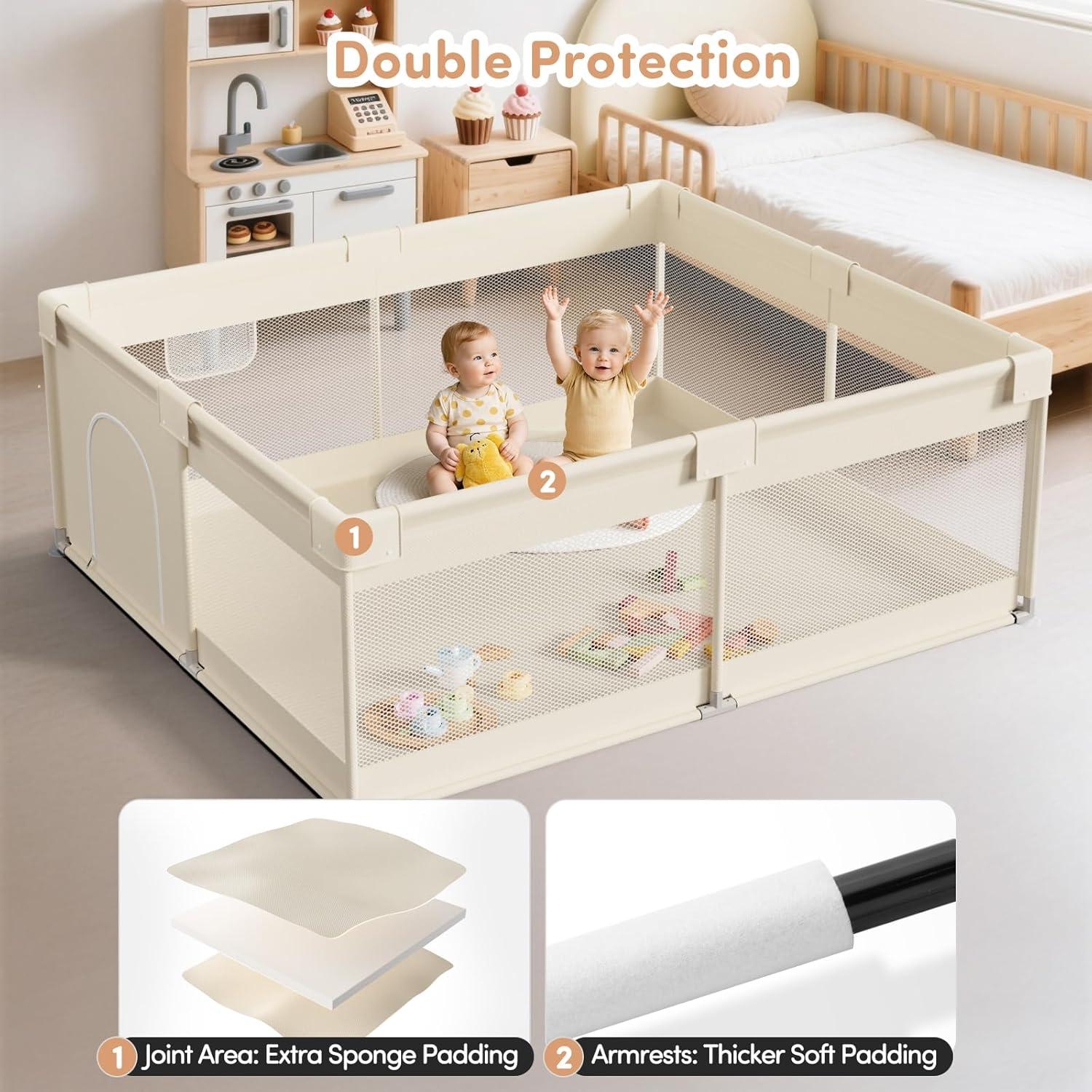 Parque Infantil Mloong 175x190cm Beige - Seguro y Multi-Funcional